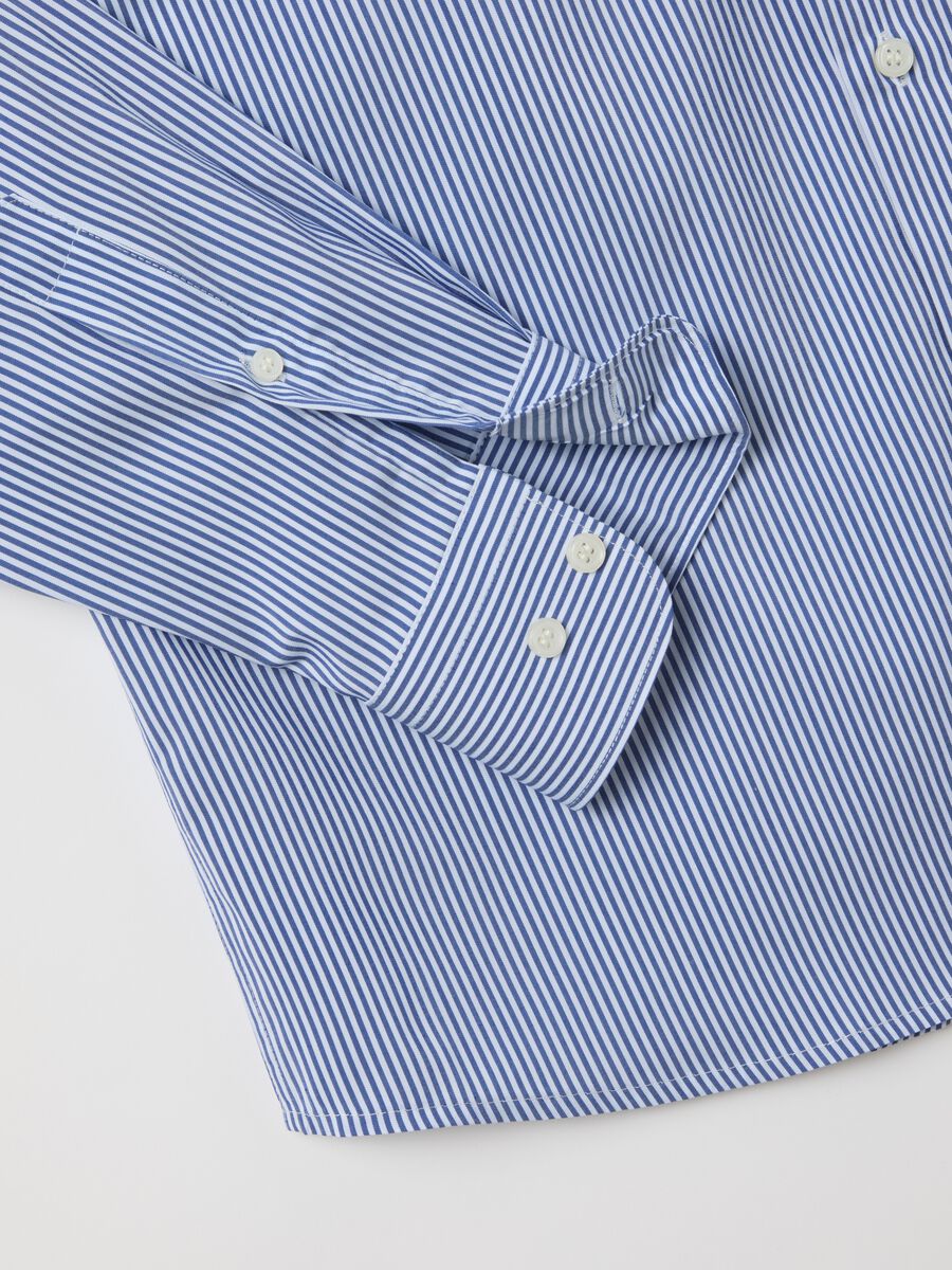 Blue slim stripe shirt with French collar and buttons_1