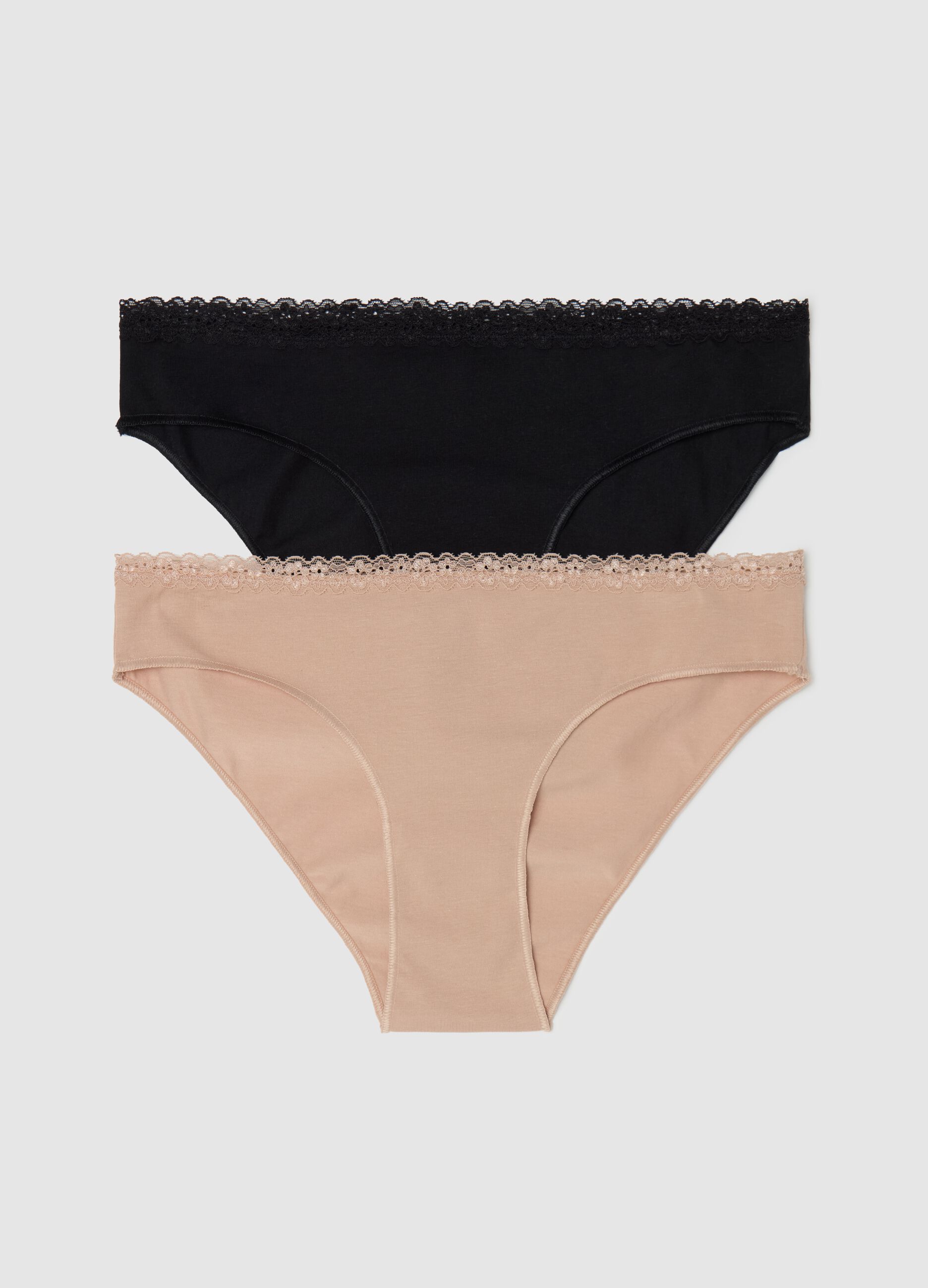 Two-pack briefs in stretch cotton with lace