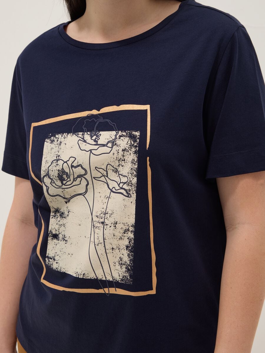 Blue short-sleeve pure cotton printed T-shirt, regular fit_3