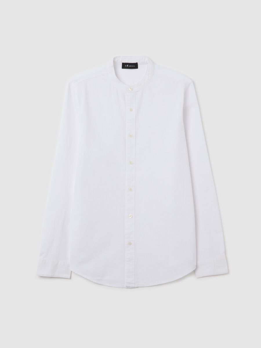 Casual long-sleeve white shirt in cotton and linen_0