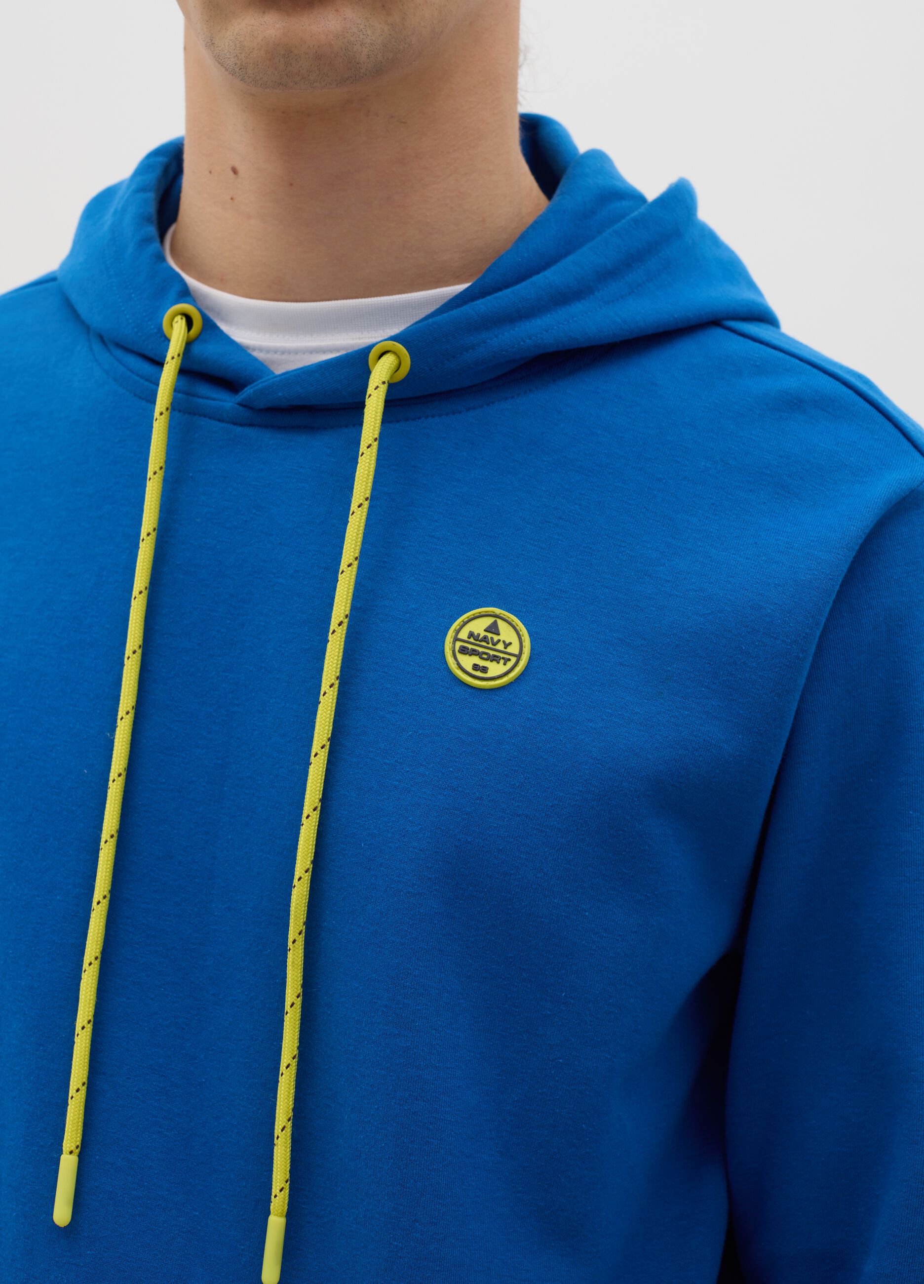 Blue sweatshirt with hood and logo