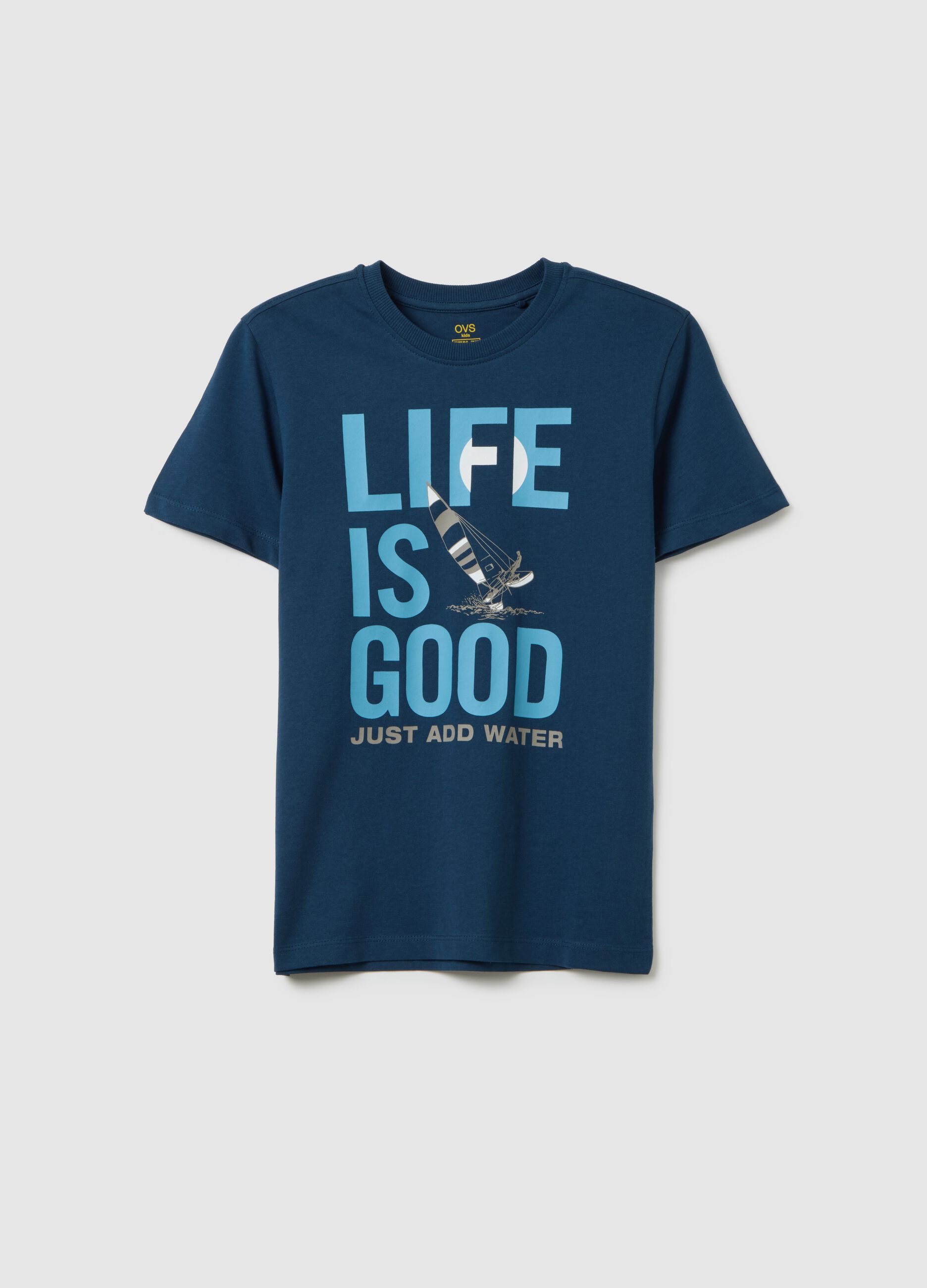 Boys' blue pure cotton regular fit T-shirt with print