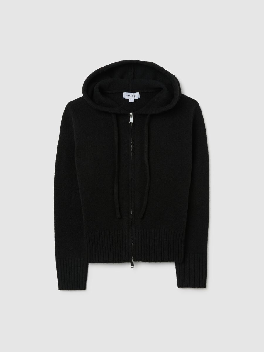 Cardigan con cappuccio nero regular fit con zip_4
