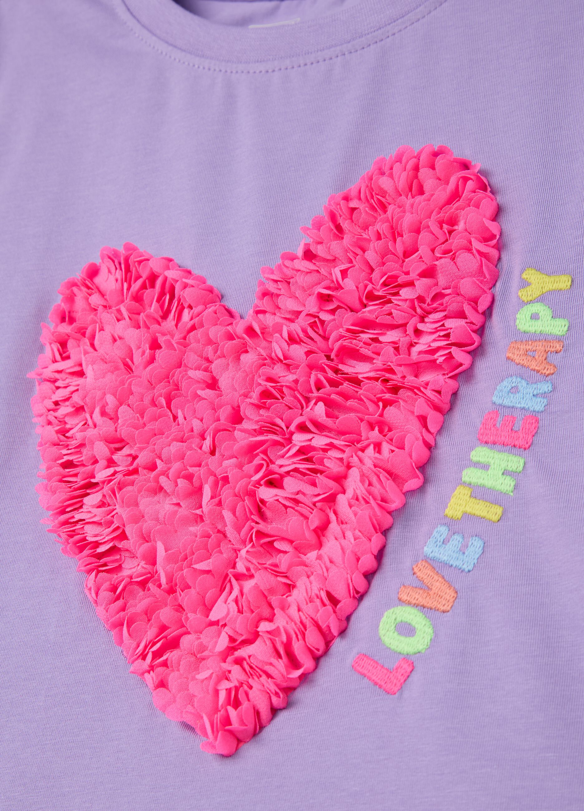 T-shirt with heart application and embroidery