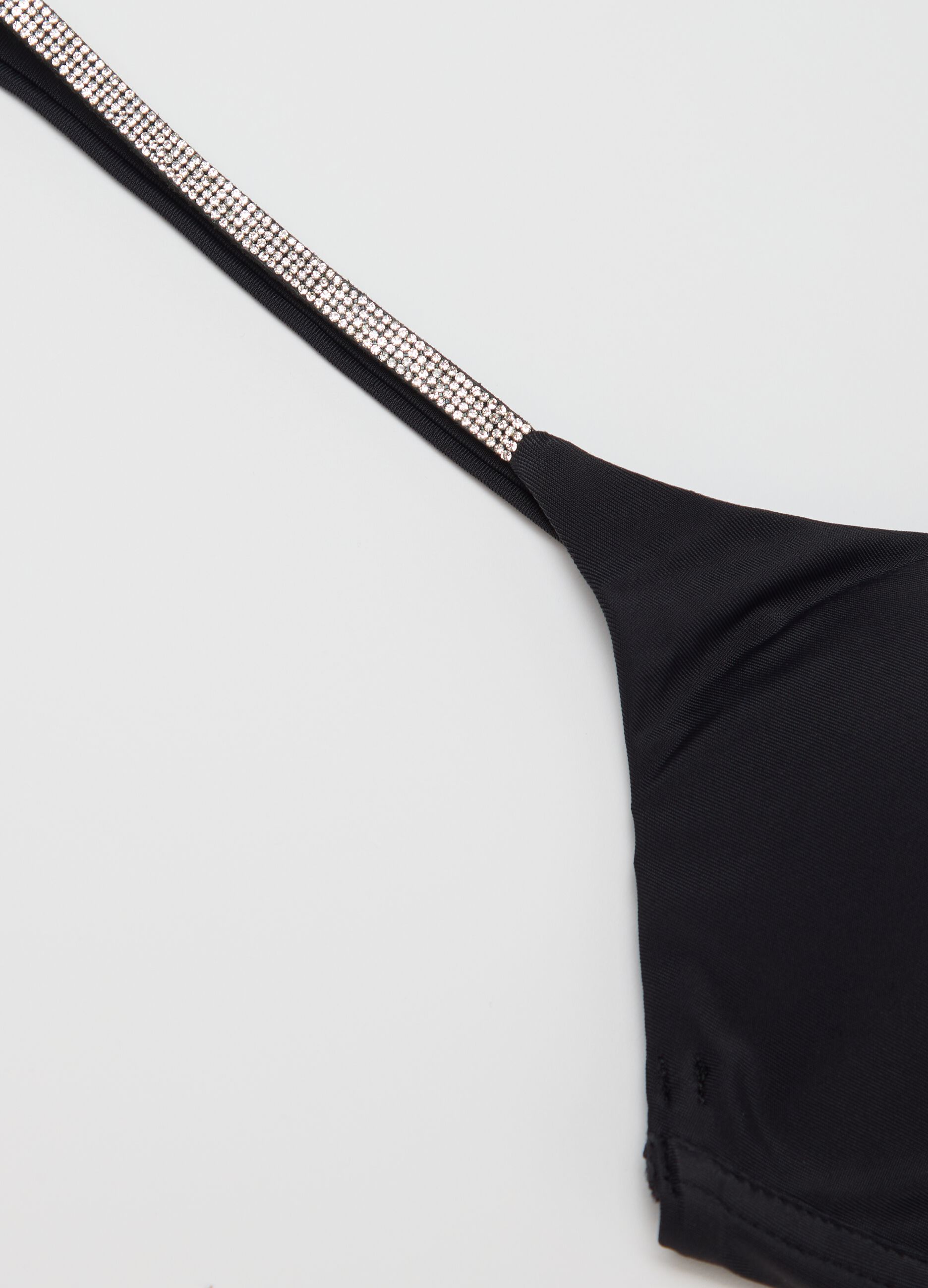 Top bikini da donna in tessuto elasticizzato nero con spalline