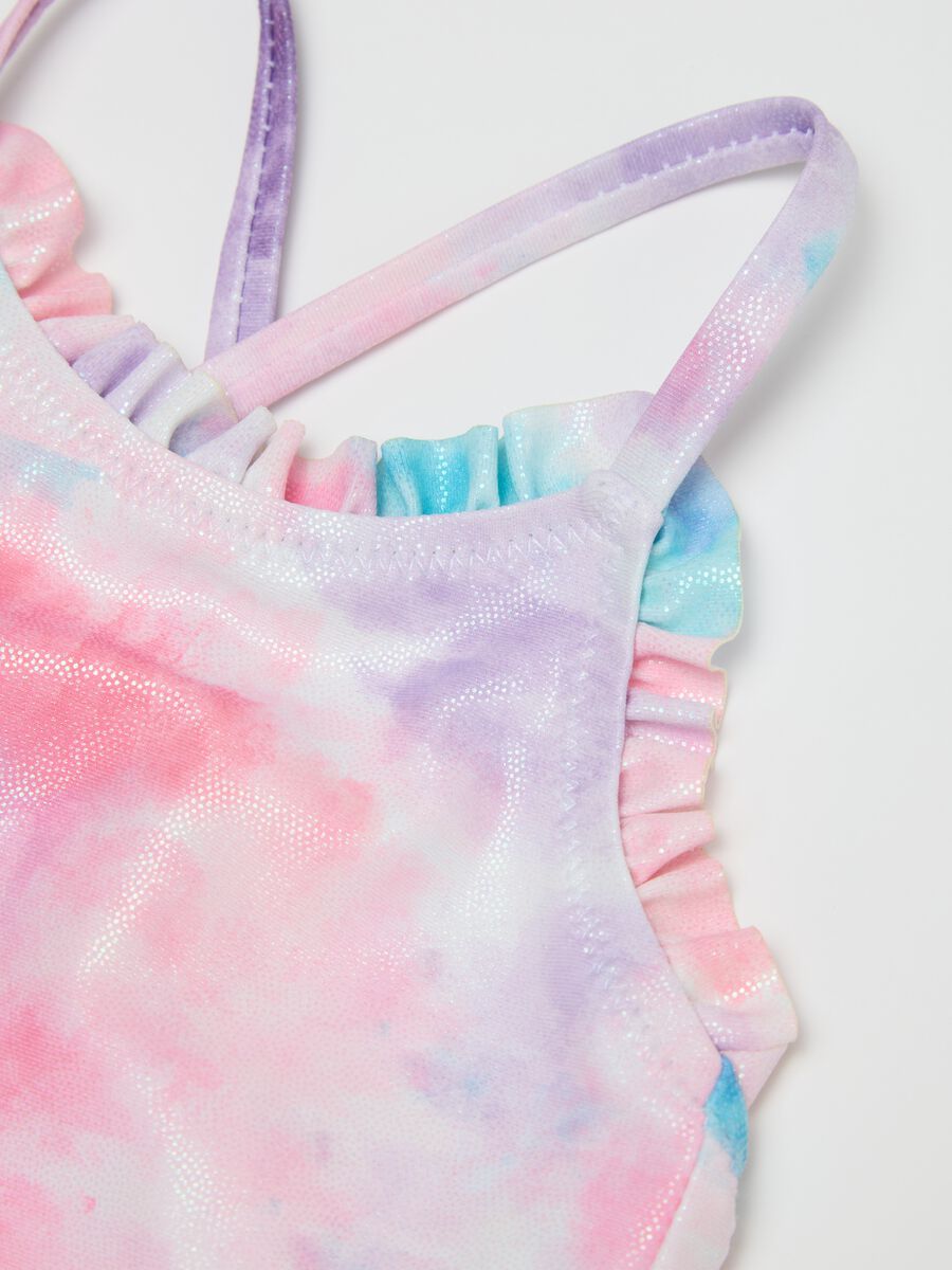 Multicolour stretch-blend swimsuit for girls with decorative ruffles_3