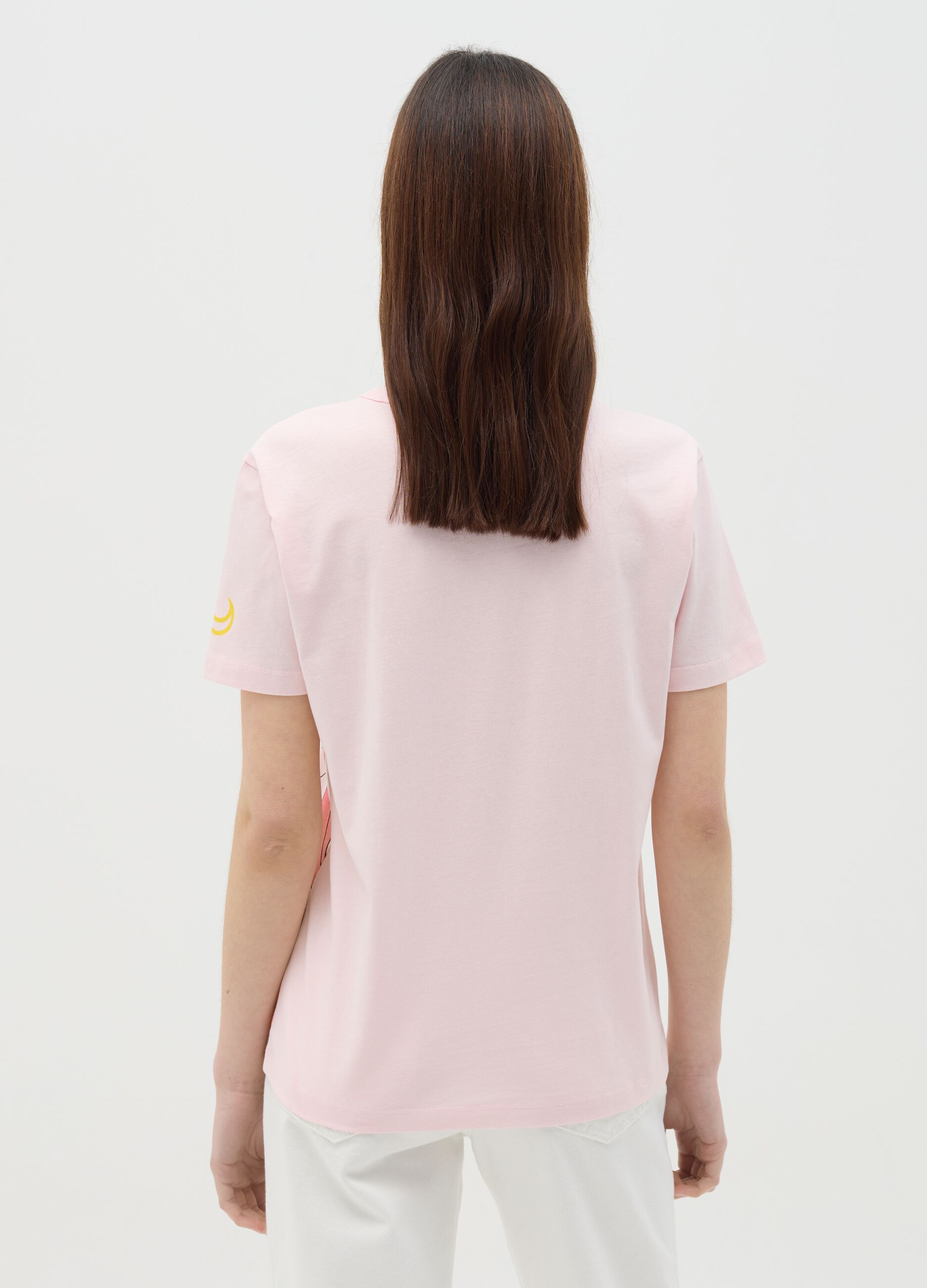 T-shirt rosa in cotone con stampa Sailor Moon