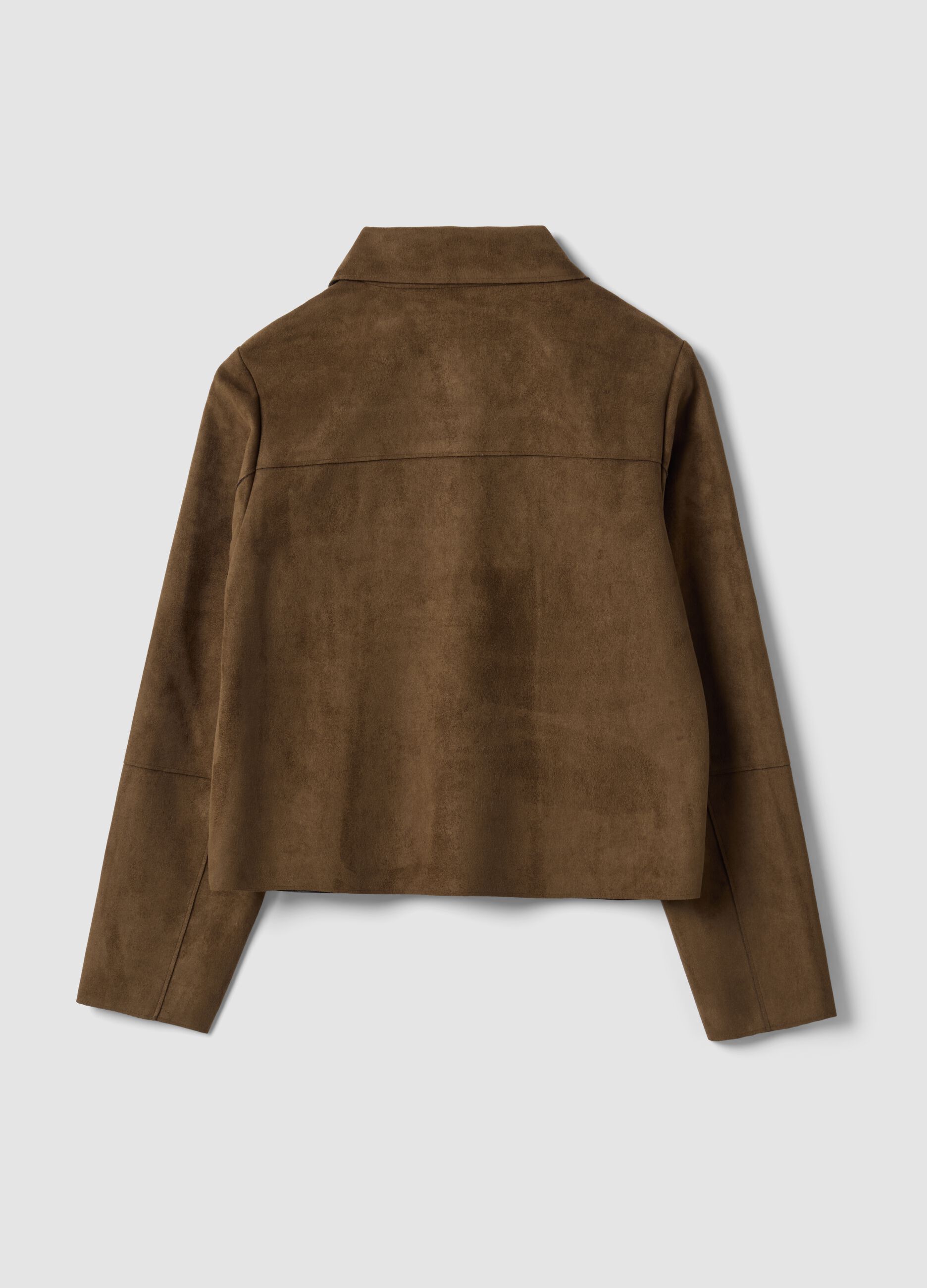 Brown regular-fit shacket with patch pockets