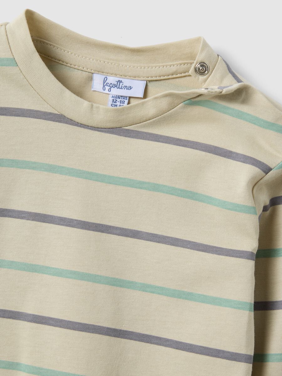 T-shirt a maniche lunghe in puro cotone con righe multicolor_3