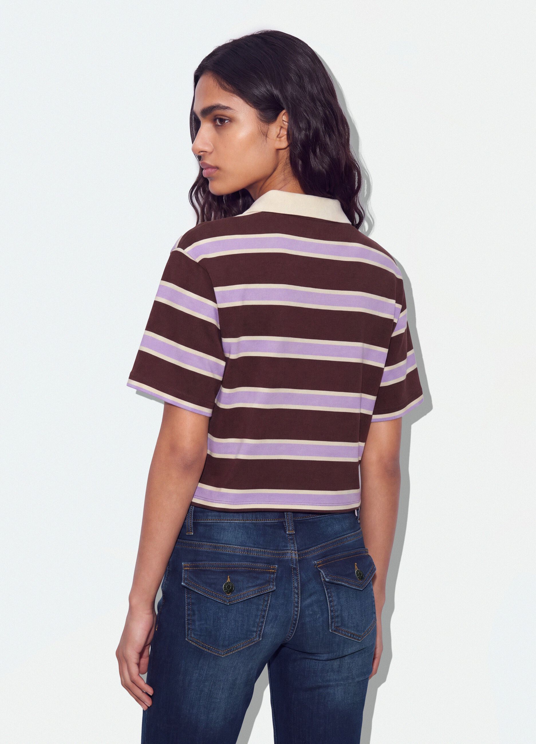 Brown striped pure cotton oversized polo shirt