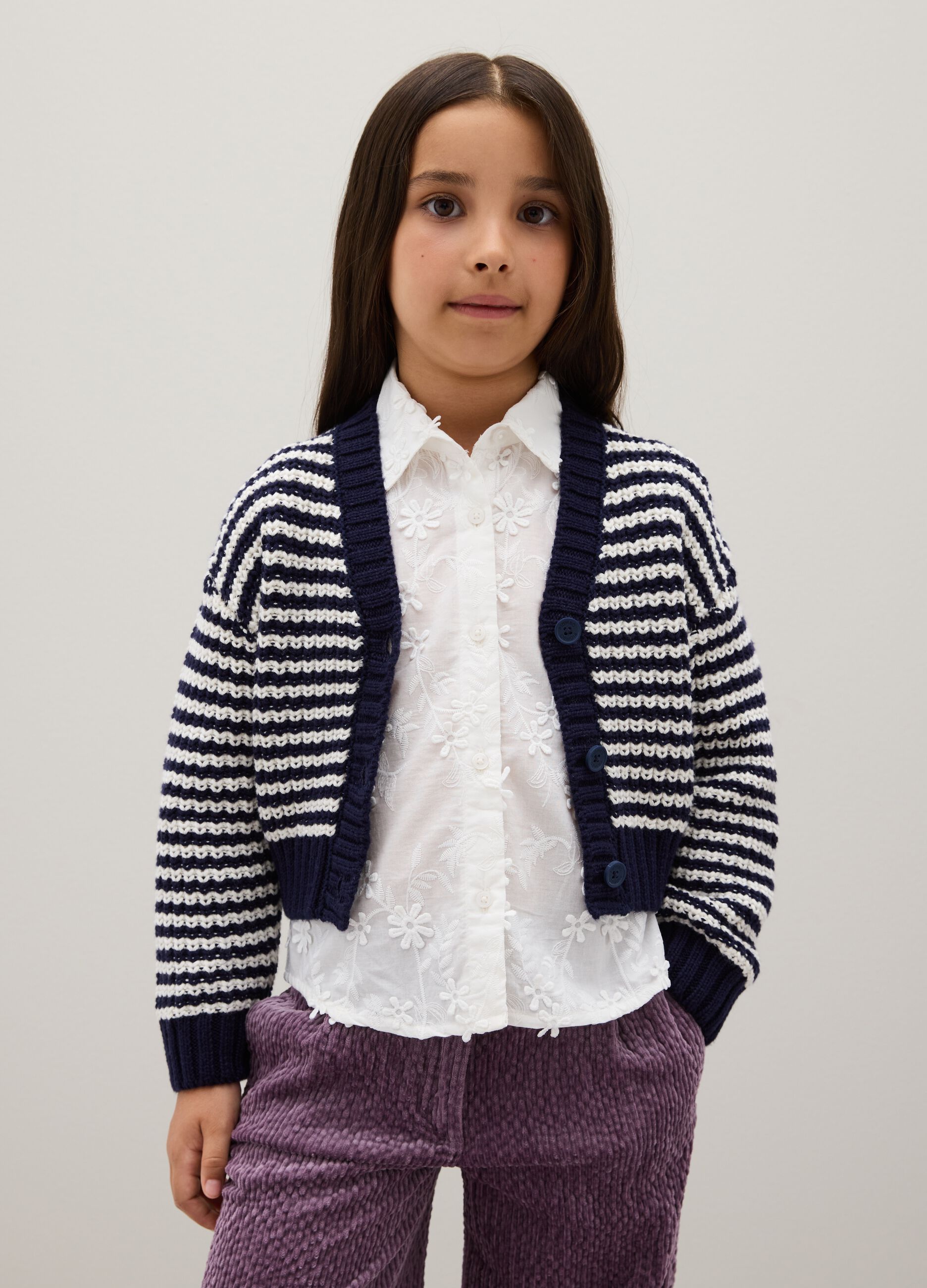 Girls' multicolour blue cotton cardigan - regular fit