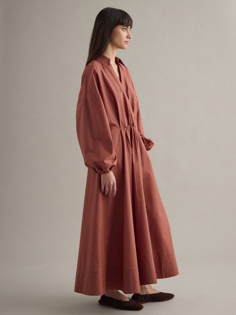 Long dress in pure brown cotton, regular fit_2