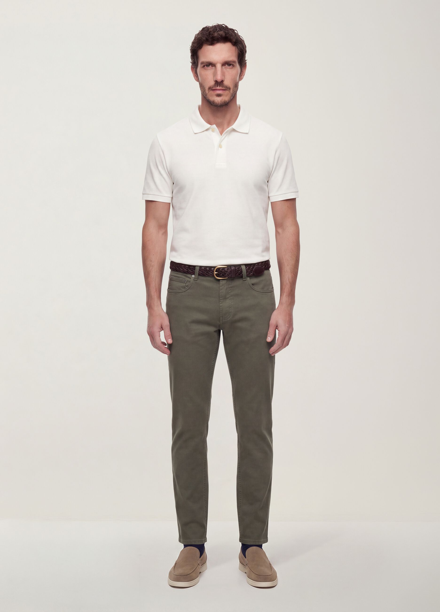 Green slim-fit stretch cotton dobby trousers