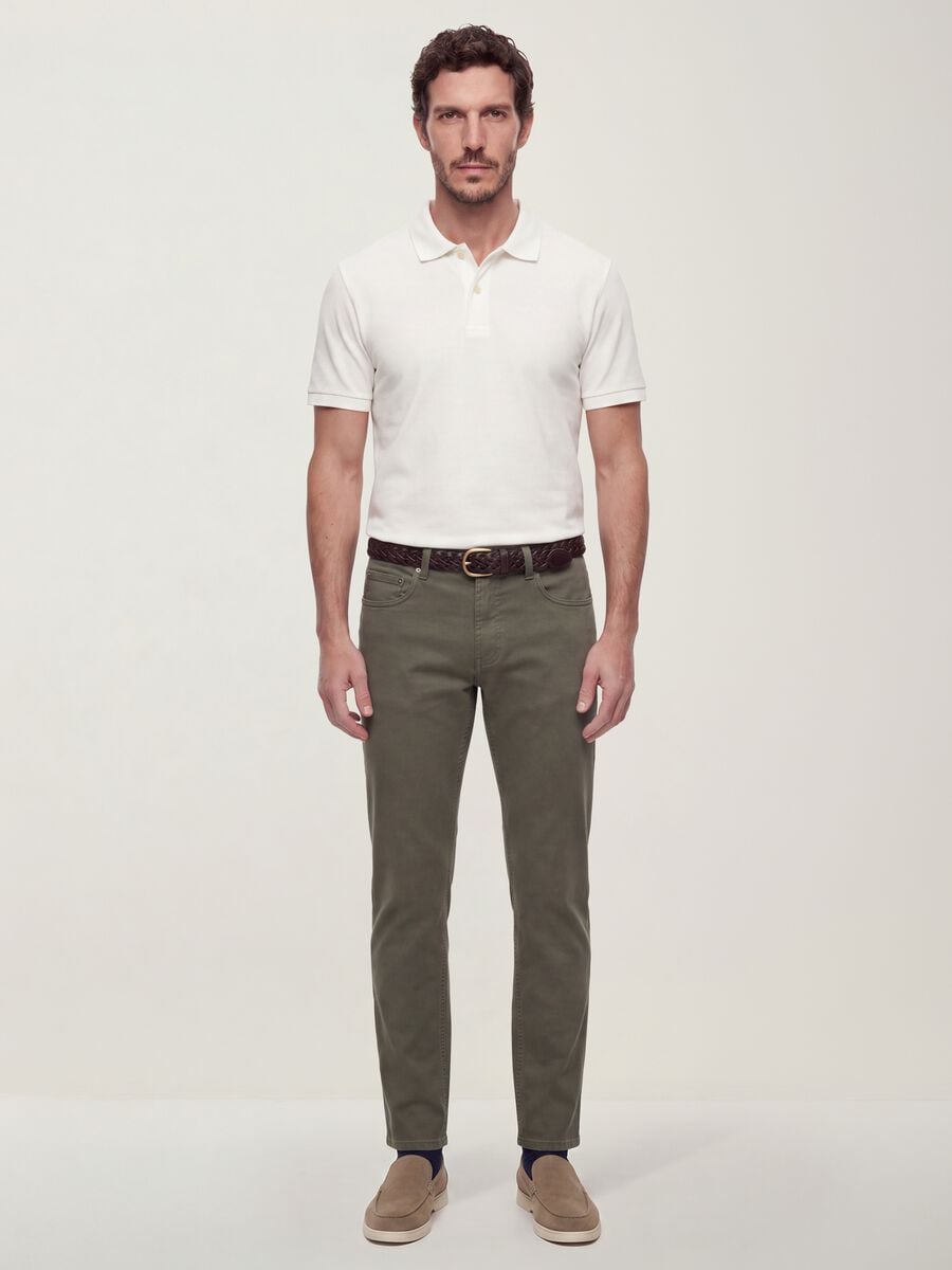 Pantaloni verdi in dobby di cotone elasticizzato slim fit_0