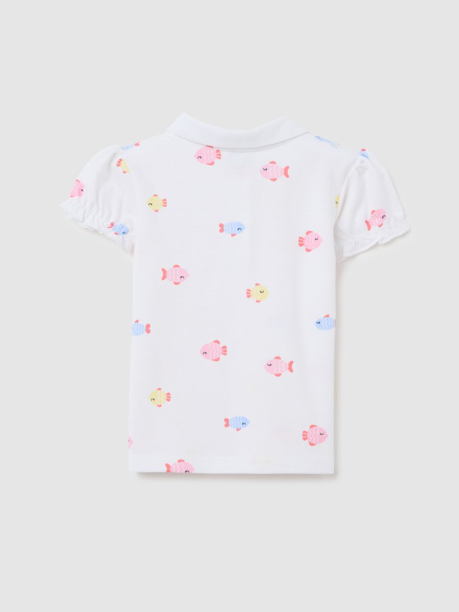White Polo with Colourful Fish in Cotton_1