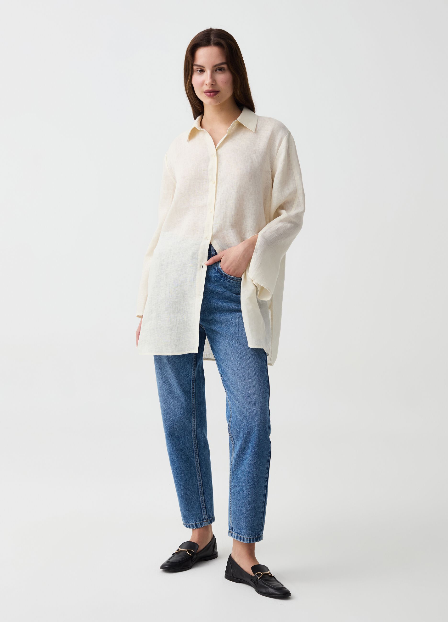 Ovs Camicia lunga in lino con spacchi