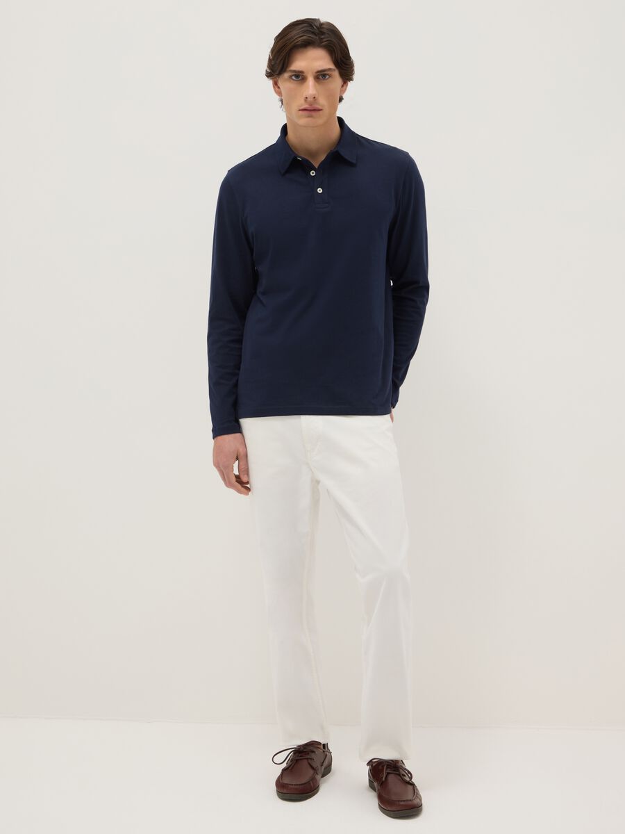 Long sleeve blue pure cotton polo &ndash; regular fit_1