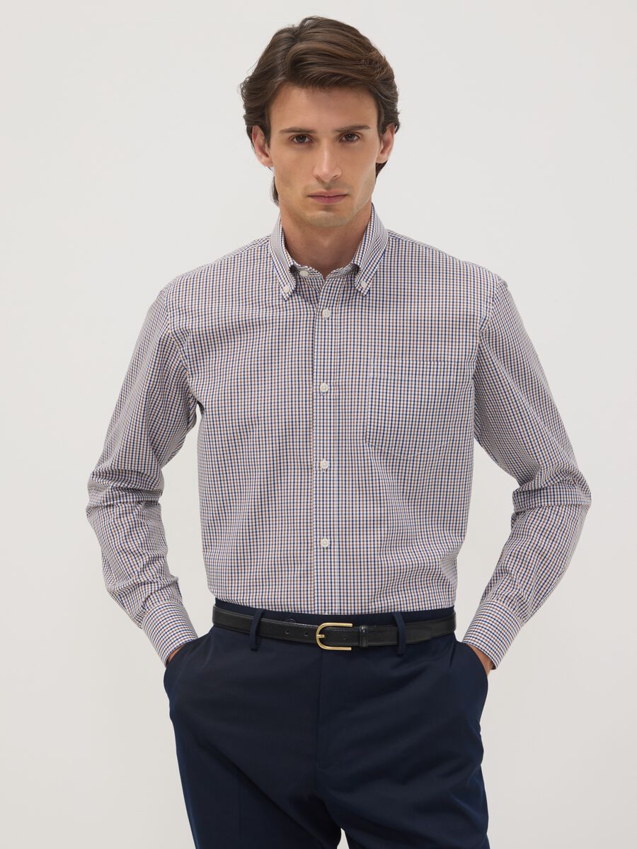 Camicia easy iron multicolor in misto cotone a quadri button down regular fit_0