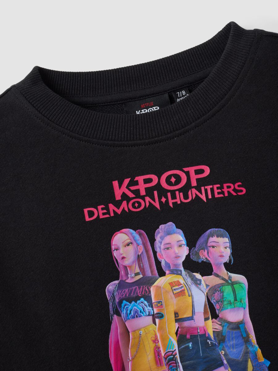 Felpa nera in puro cotone con stampa K-Pop Demon Hunters per bambina_3