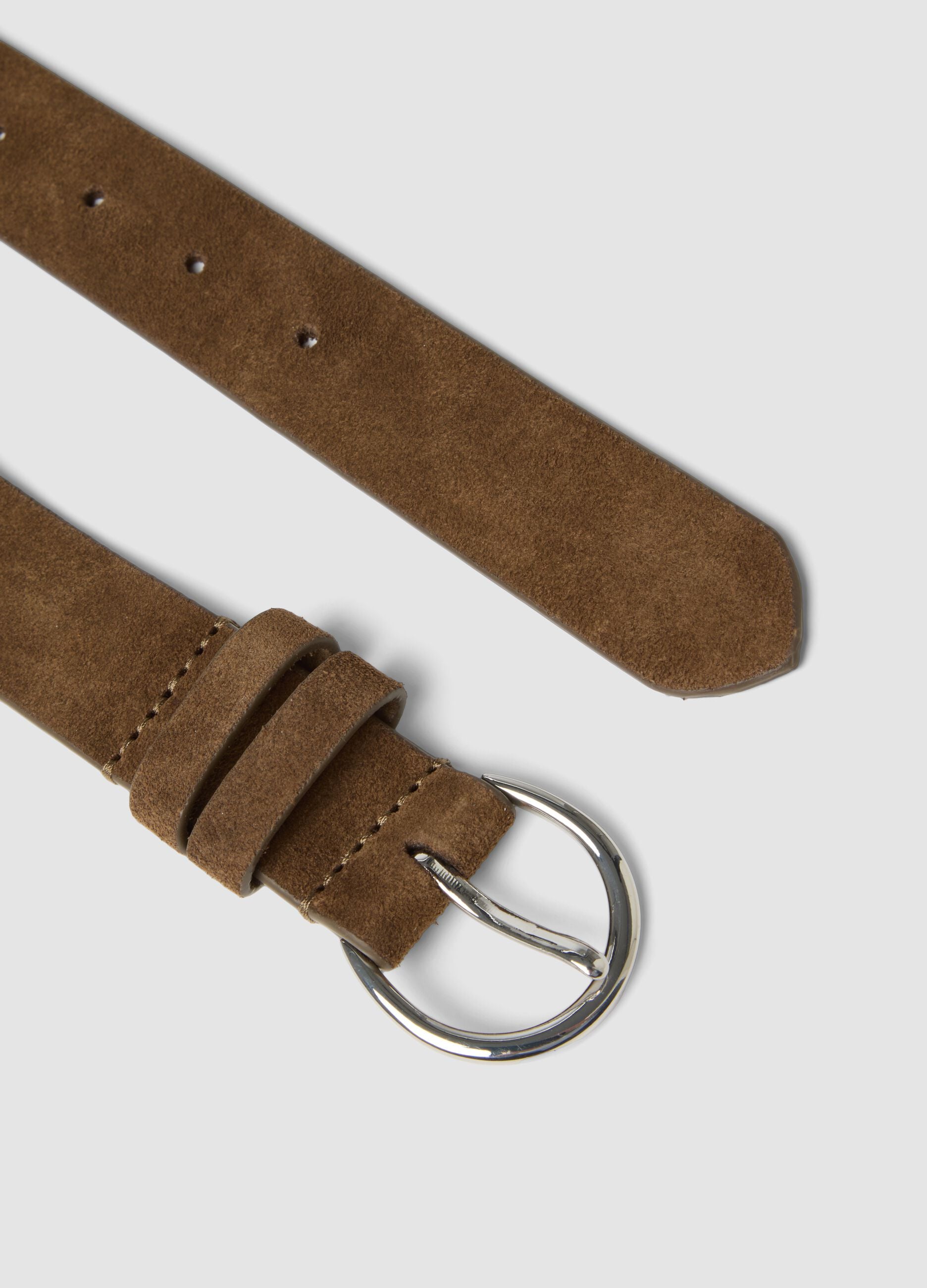 Brown genuine leather belt with oval buckle