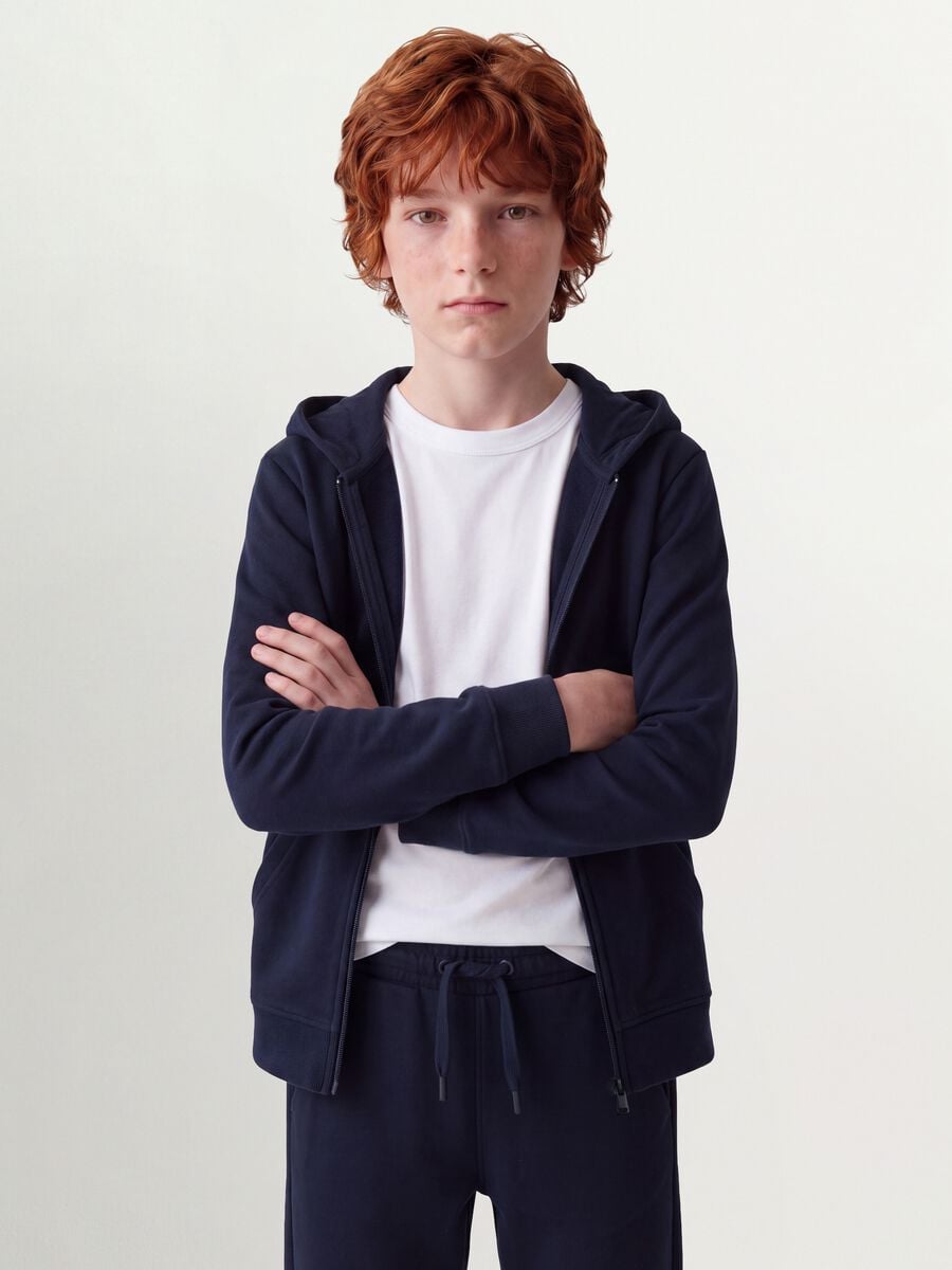 Blue hooded sweatshirt in pure organic cotton, regular fit for boys_0