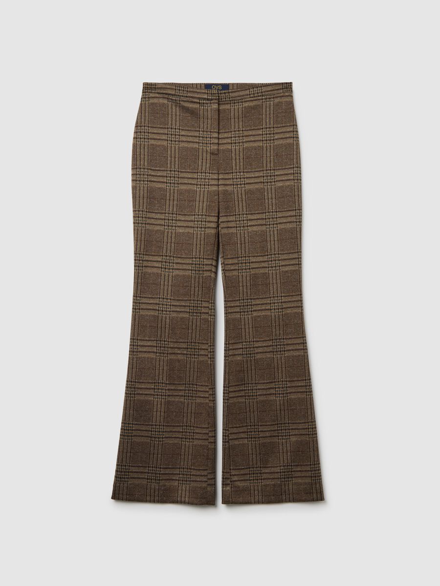 Brown Check Flare Trousers_4