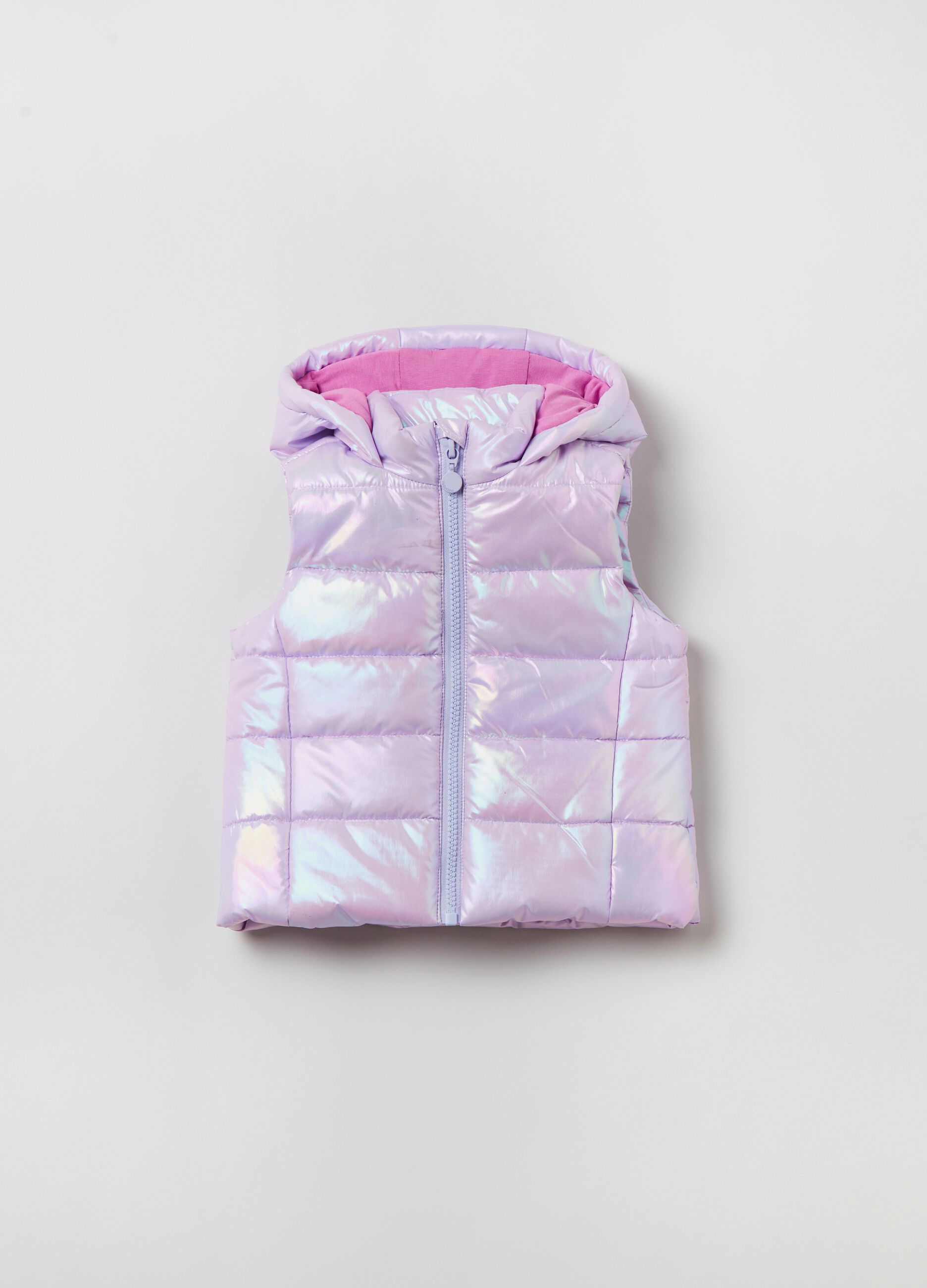 Gilet trapuntato shiny con cappuccio_0