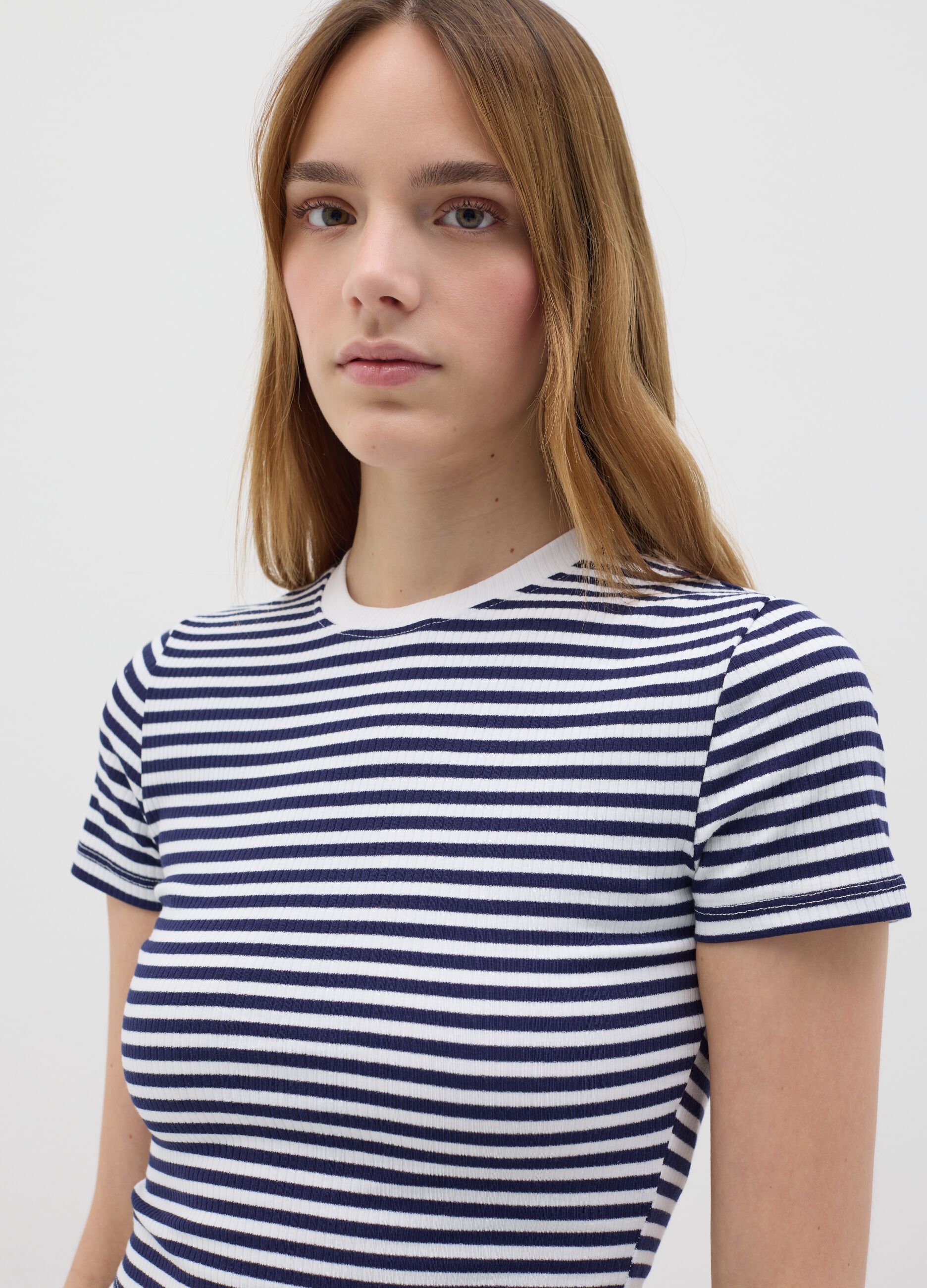 T-shirt da donna in cotone elasticizzato multicolor fitted