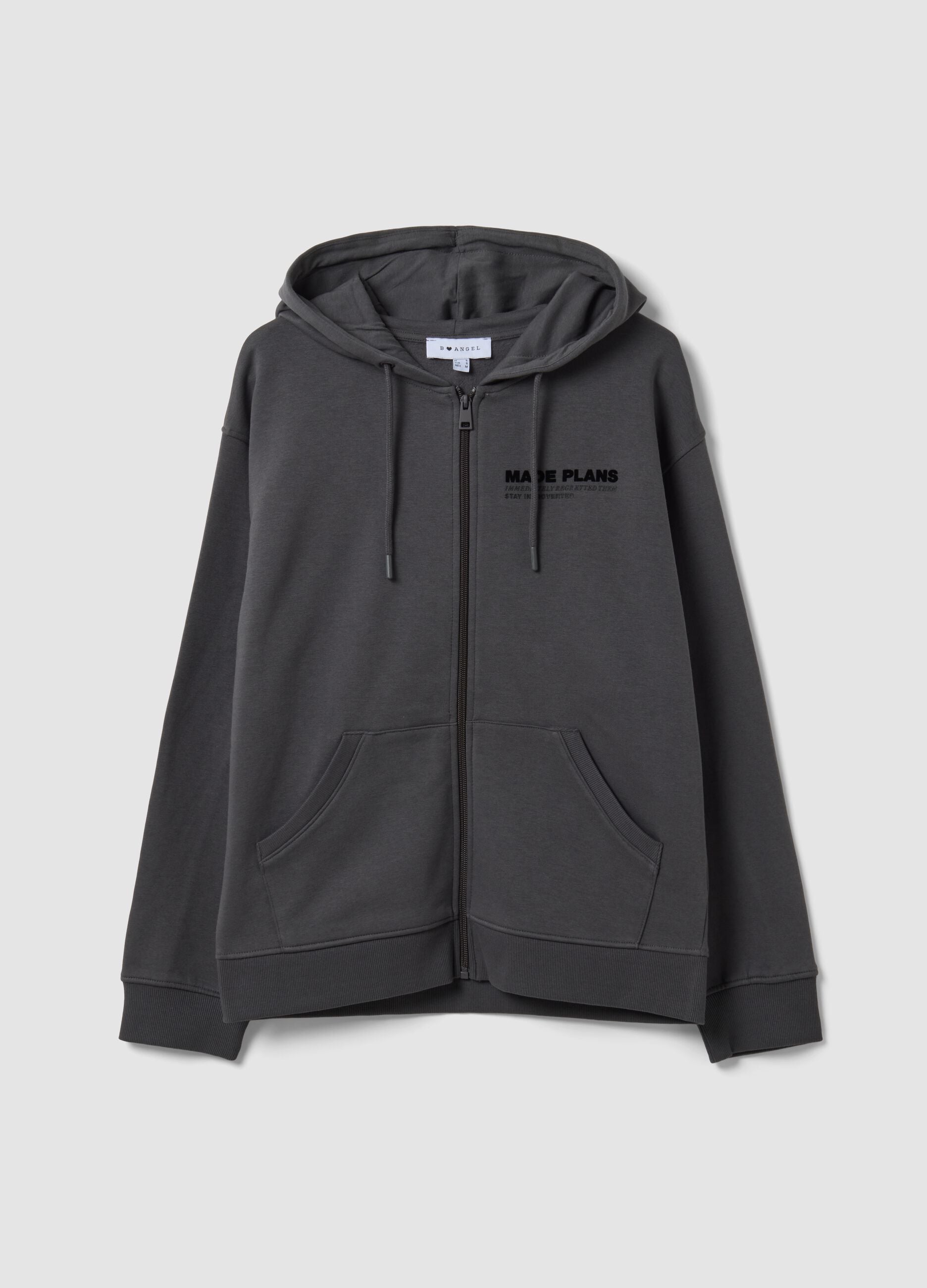 Grey cotton-blend hoodie with relaxed-fit slogan