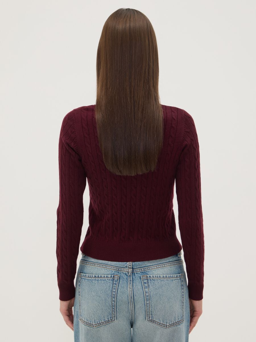 Maglia girocollo rossa a trecce regular fit_3
