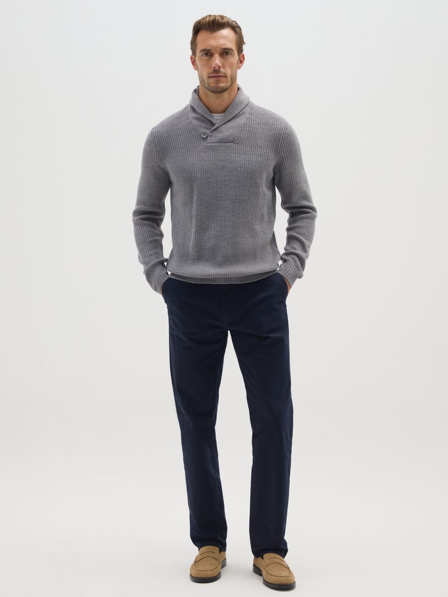 Grey Shawl Collar Regular Fit Sweater_1