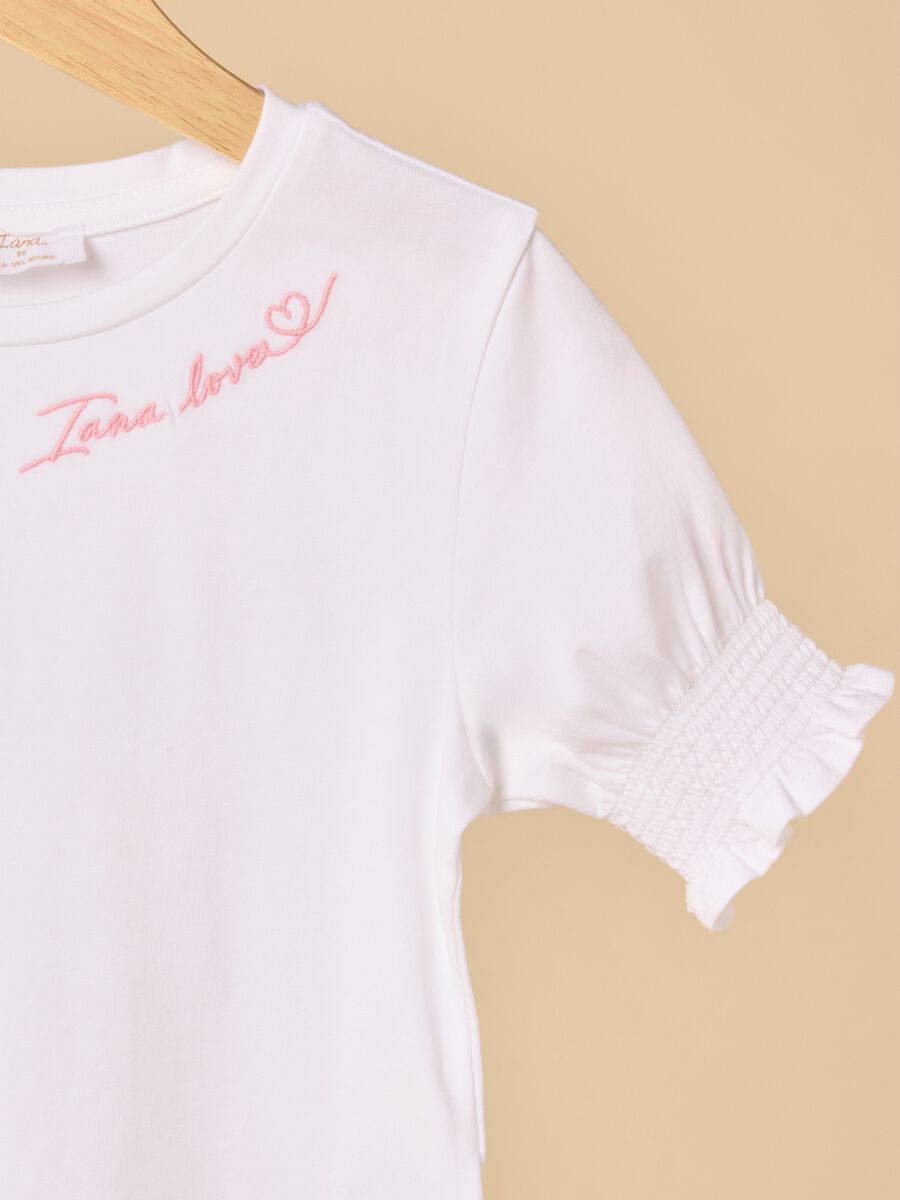 Stretch cotton t-shirt with embroideries and smock._1