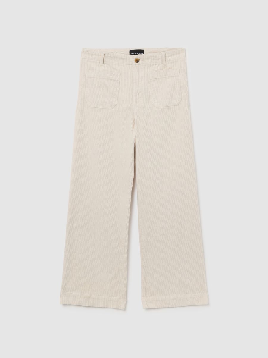 Beige stretch cotton straight fit trousers_4