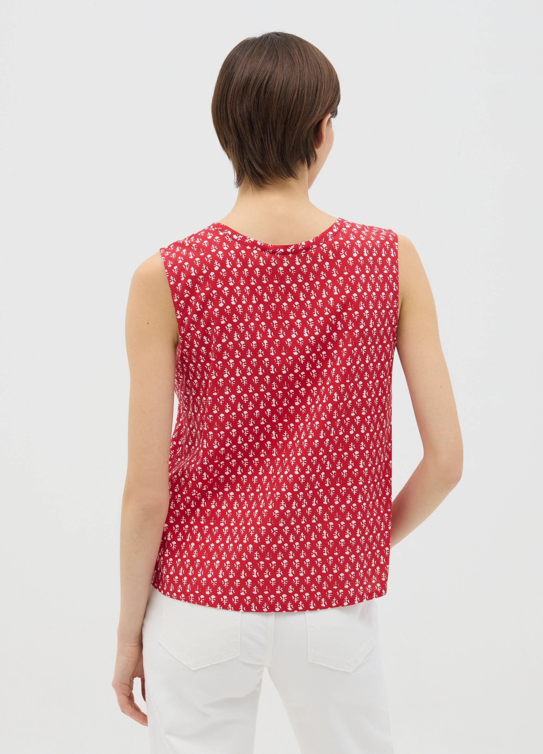 Red sleeveless pure viscose tank top by Ovs