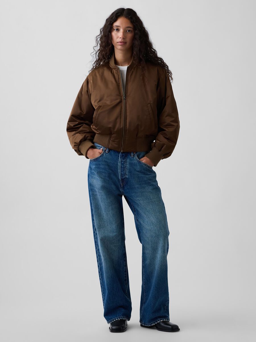 Light brown bomber jacket with zip and ribbed cuffs_2