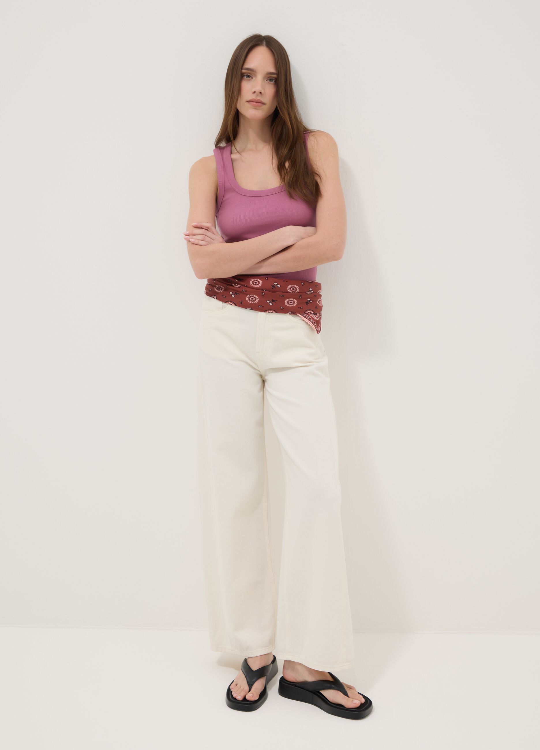 Tank top rosa in cotone elasticizzato fitted