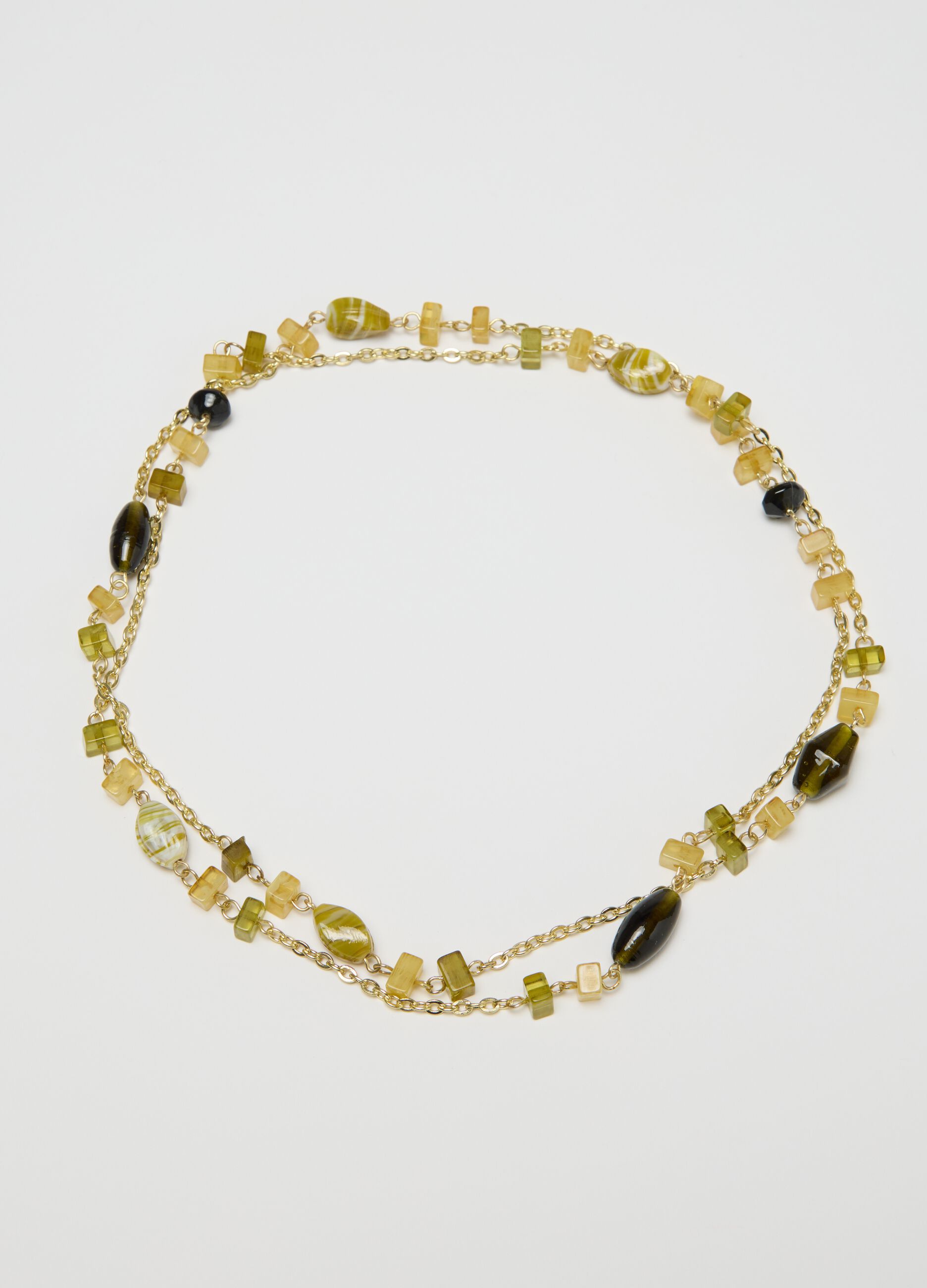 Long gold chain necklace with stones