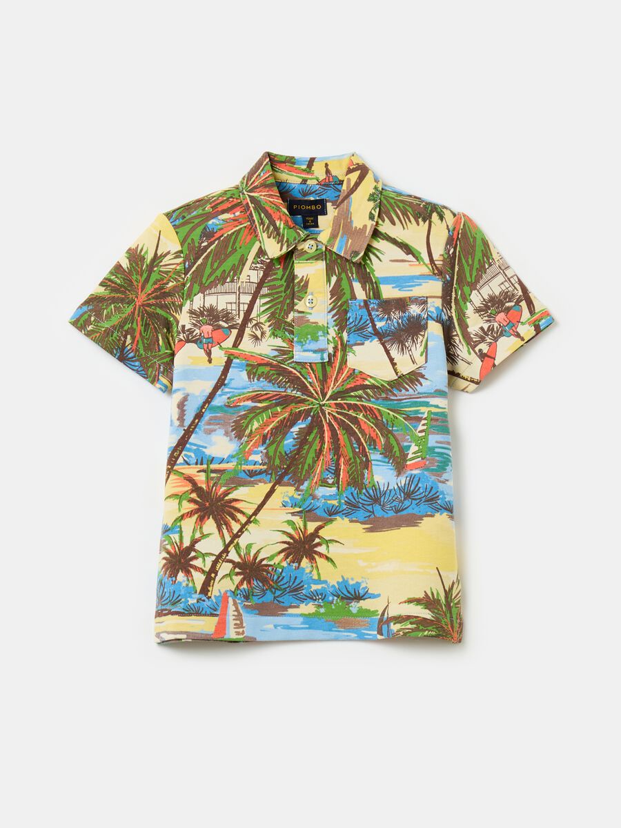 Cotton polo shirt with landscape print_4
