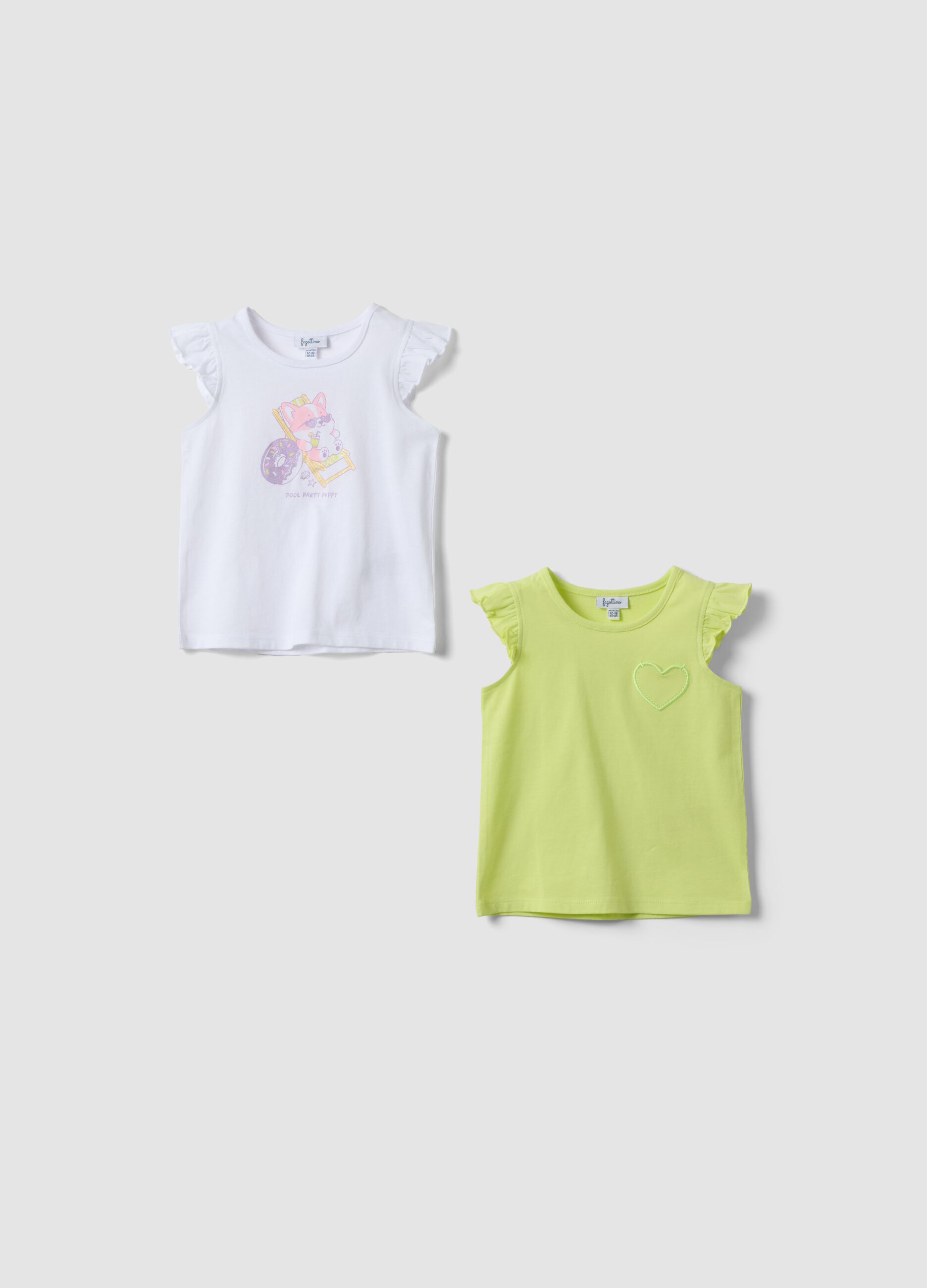 2-pack yellow pure cotton tank tops with ruffles
