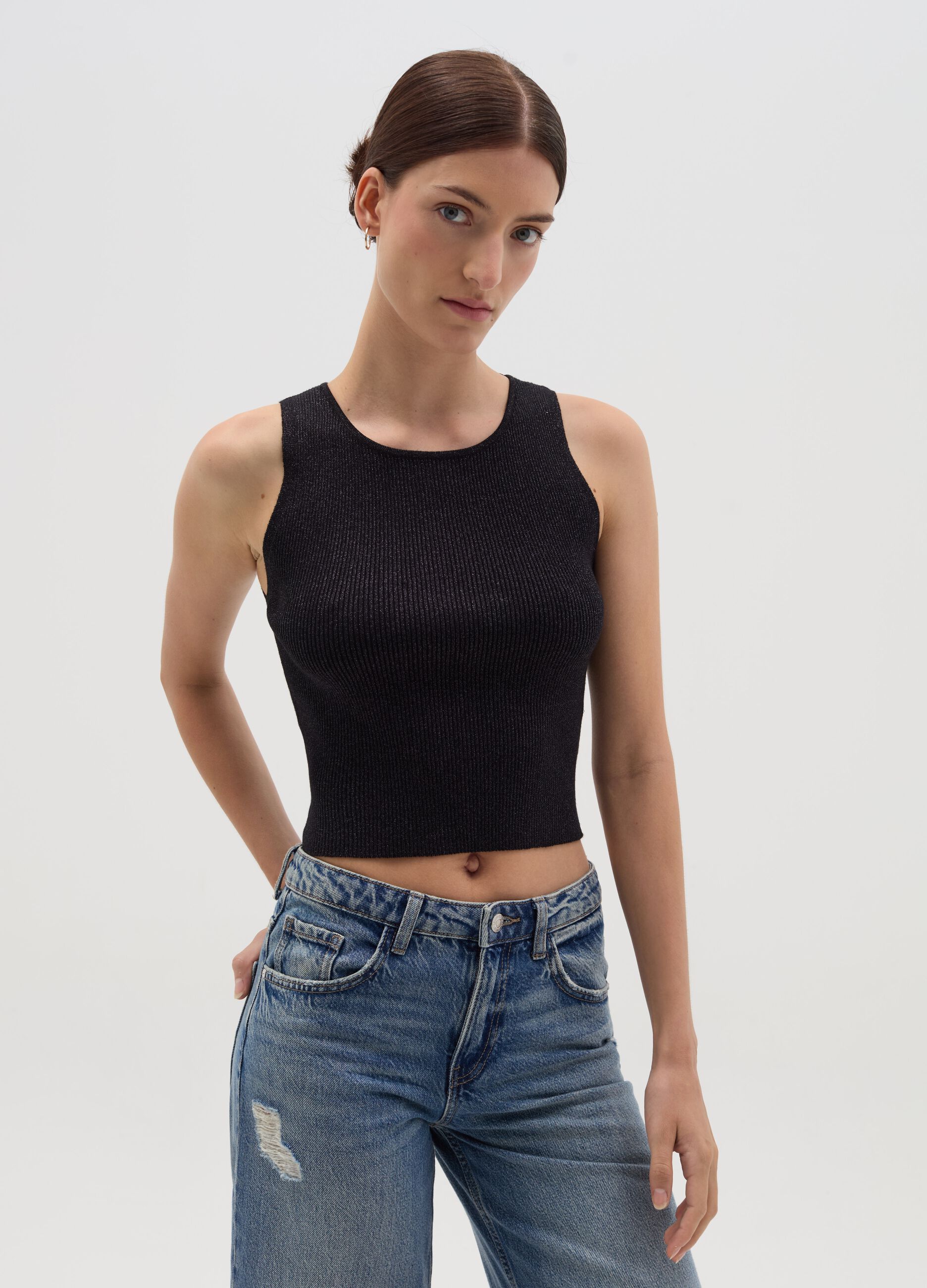 Ribbed lurex tank top