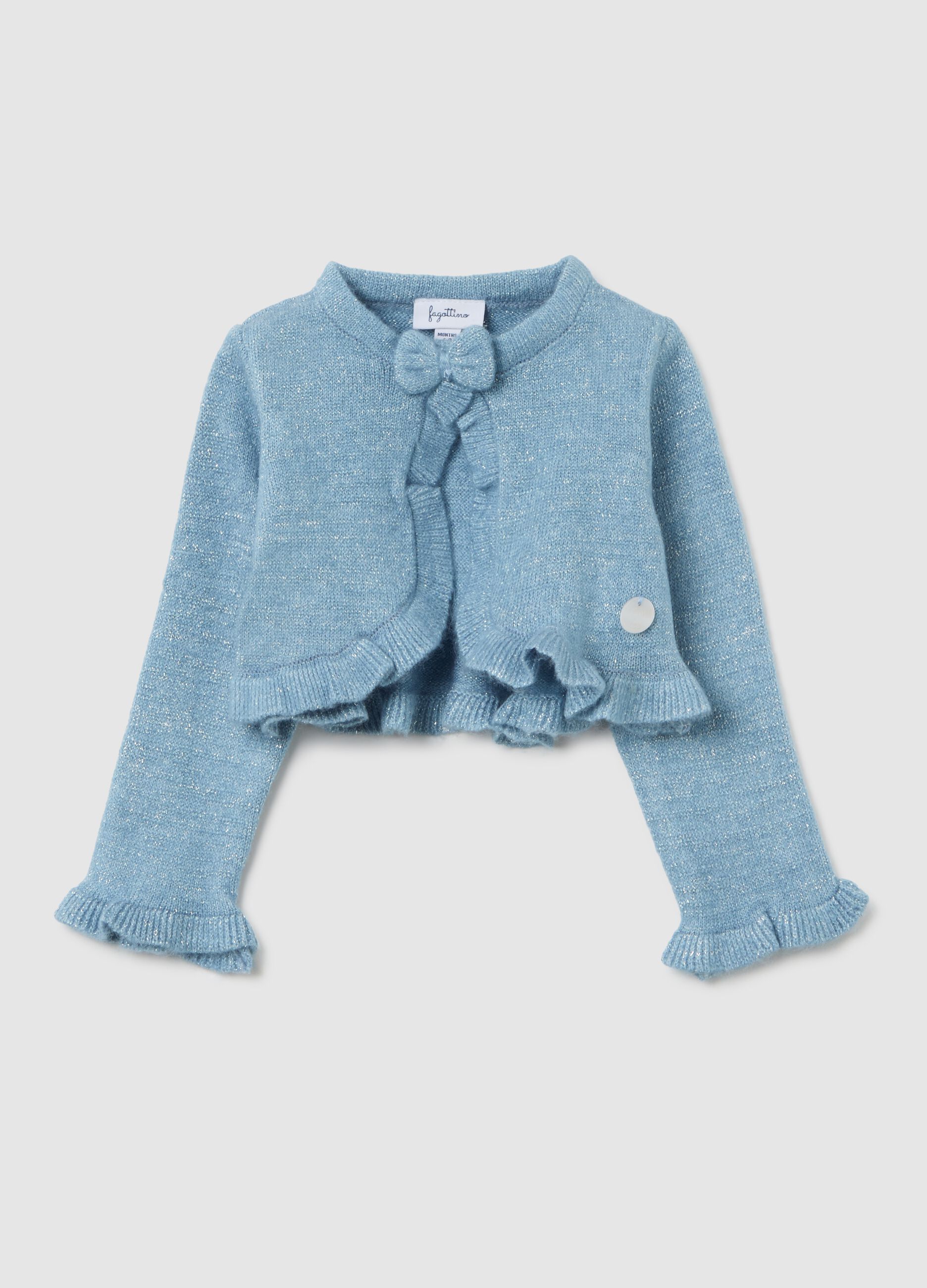 Blue baby girl cardigan with ruffle details