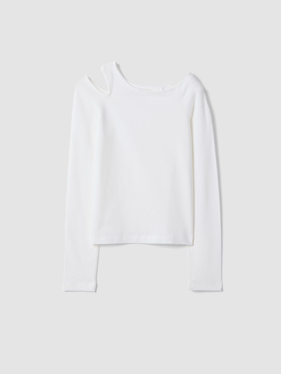 Maglia in misto cotone bianca da ragazza slim fit con scollo a barca_3