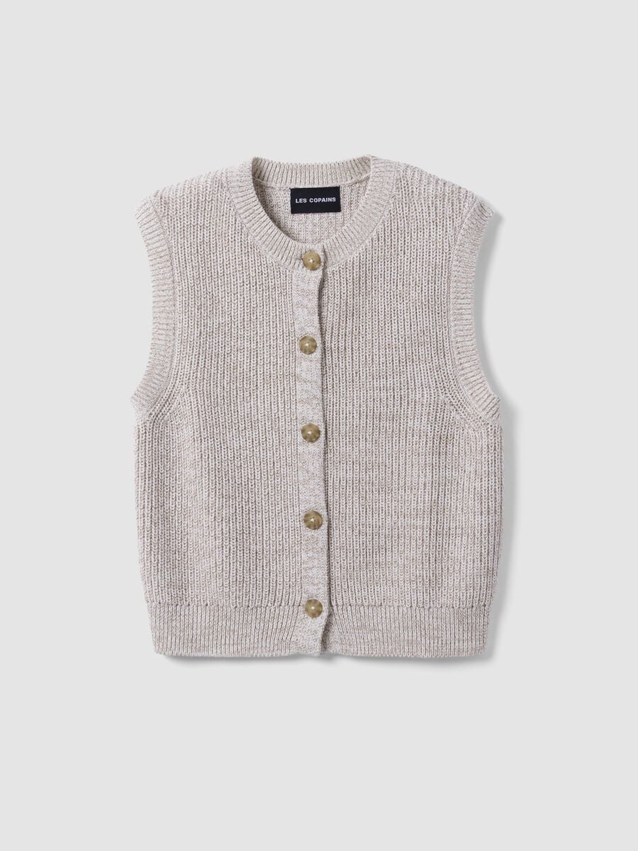 Gilet bianco in puro cotone a maglia con girocollo regular fit_4
