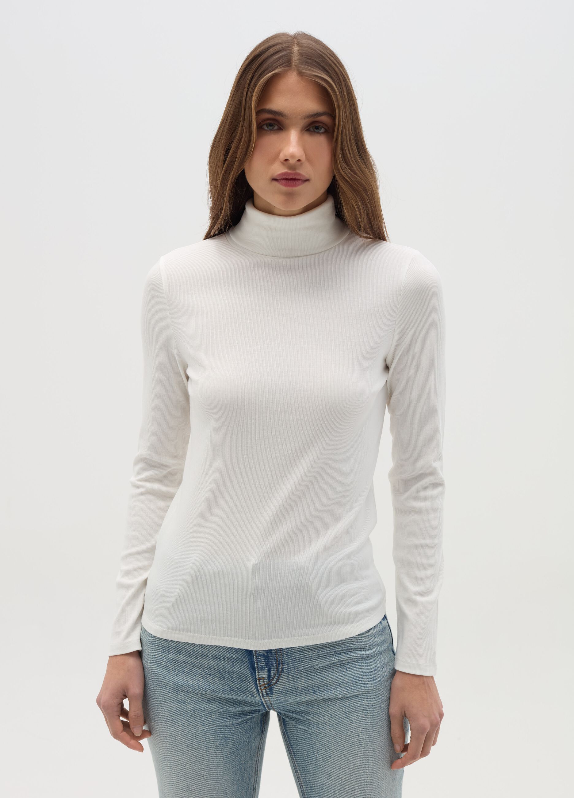 Lupetto in cotone e modal stretch a costine