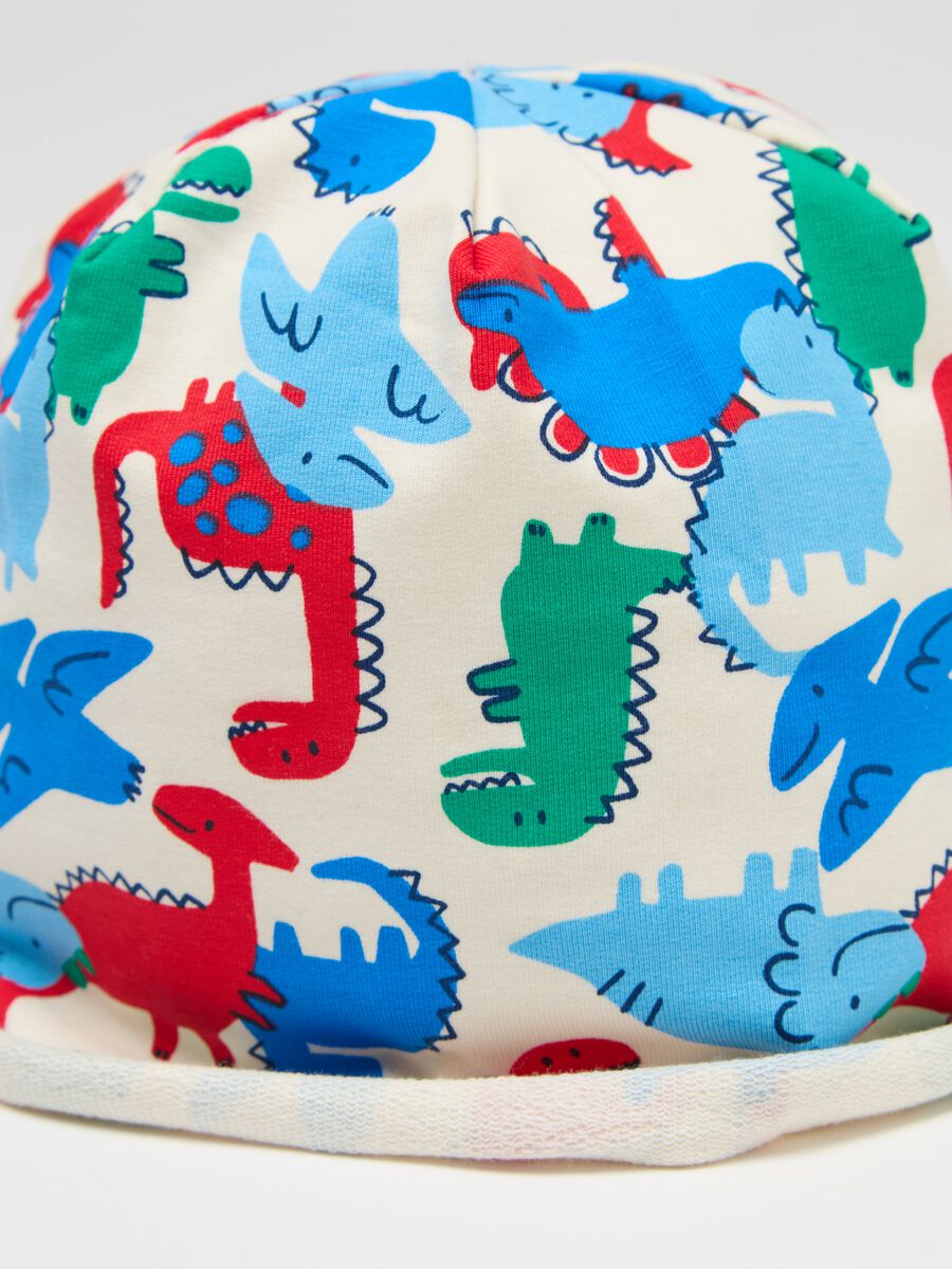 French terry hat with dinosaurs print_2