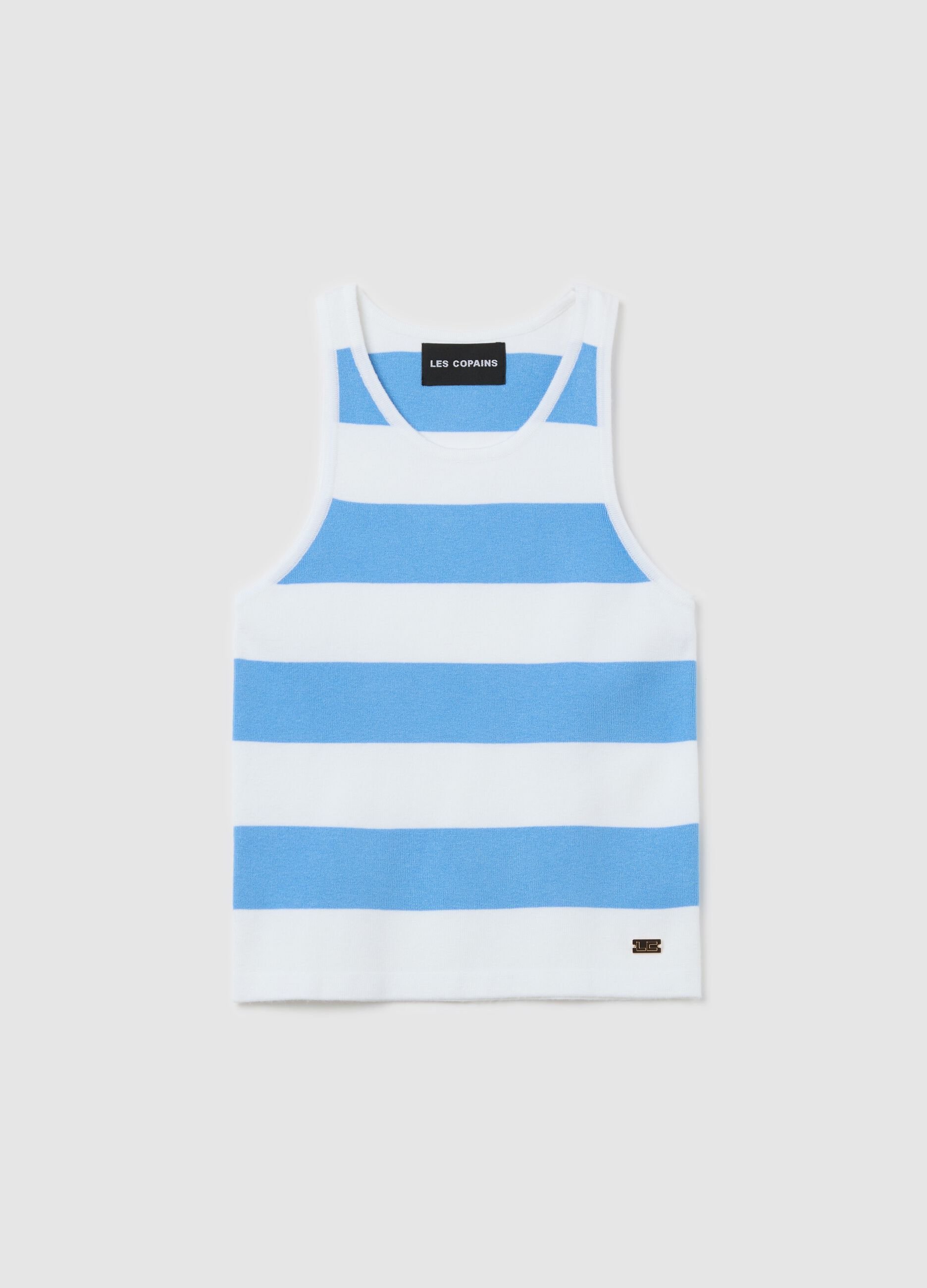 White and light blue striped tank top