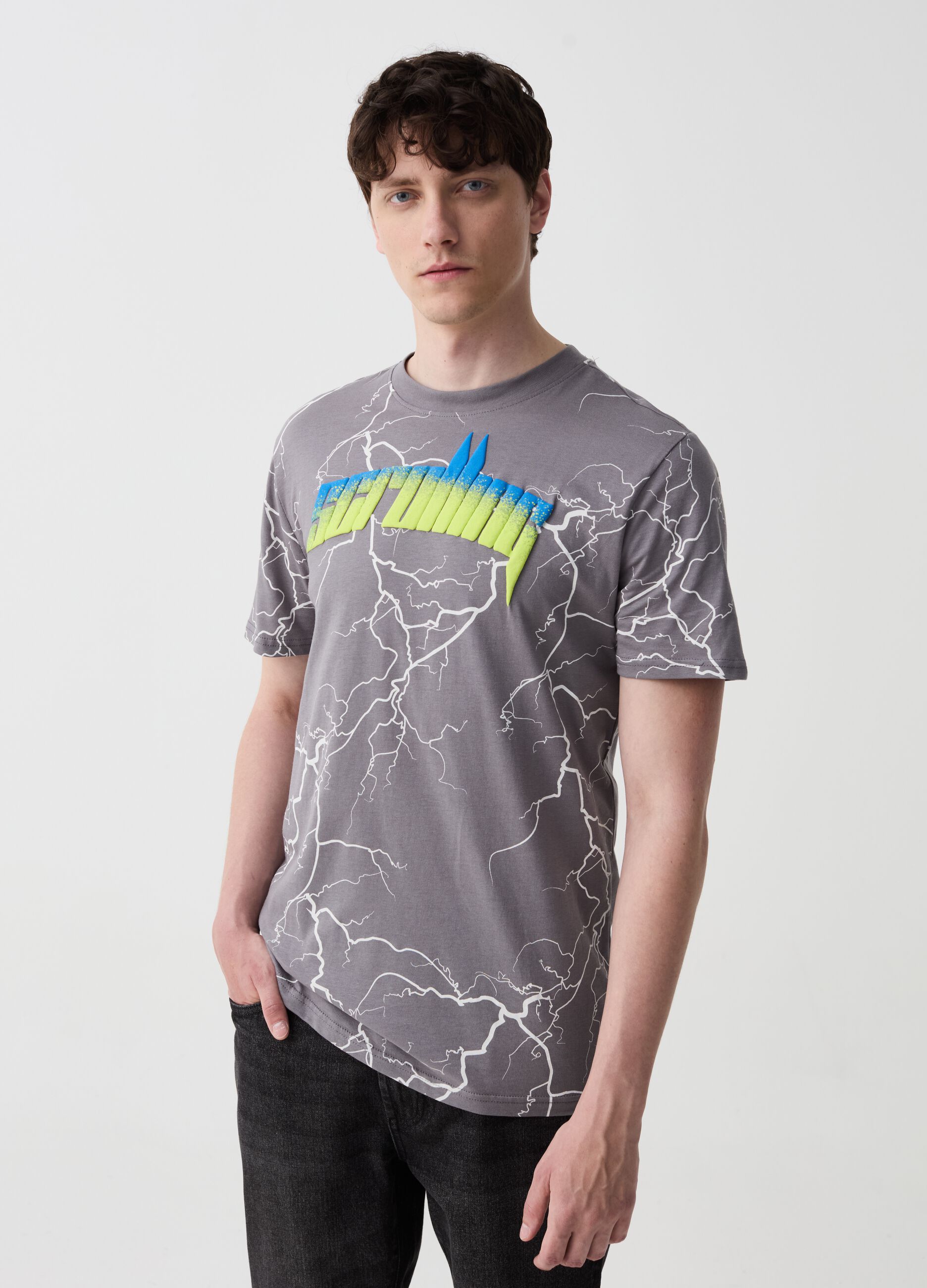 Ovs T-shirt con stampa fulmini e scritta