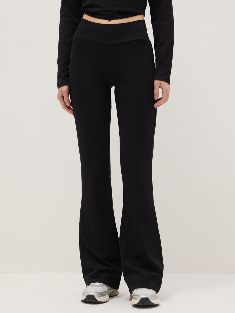 Black Flared Leggings in Stretch Cotton_1