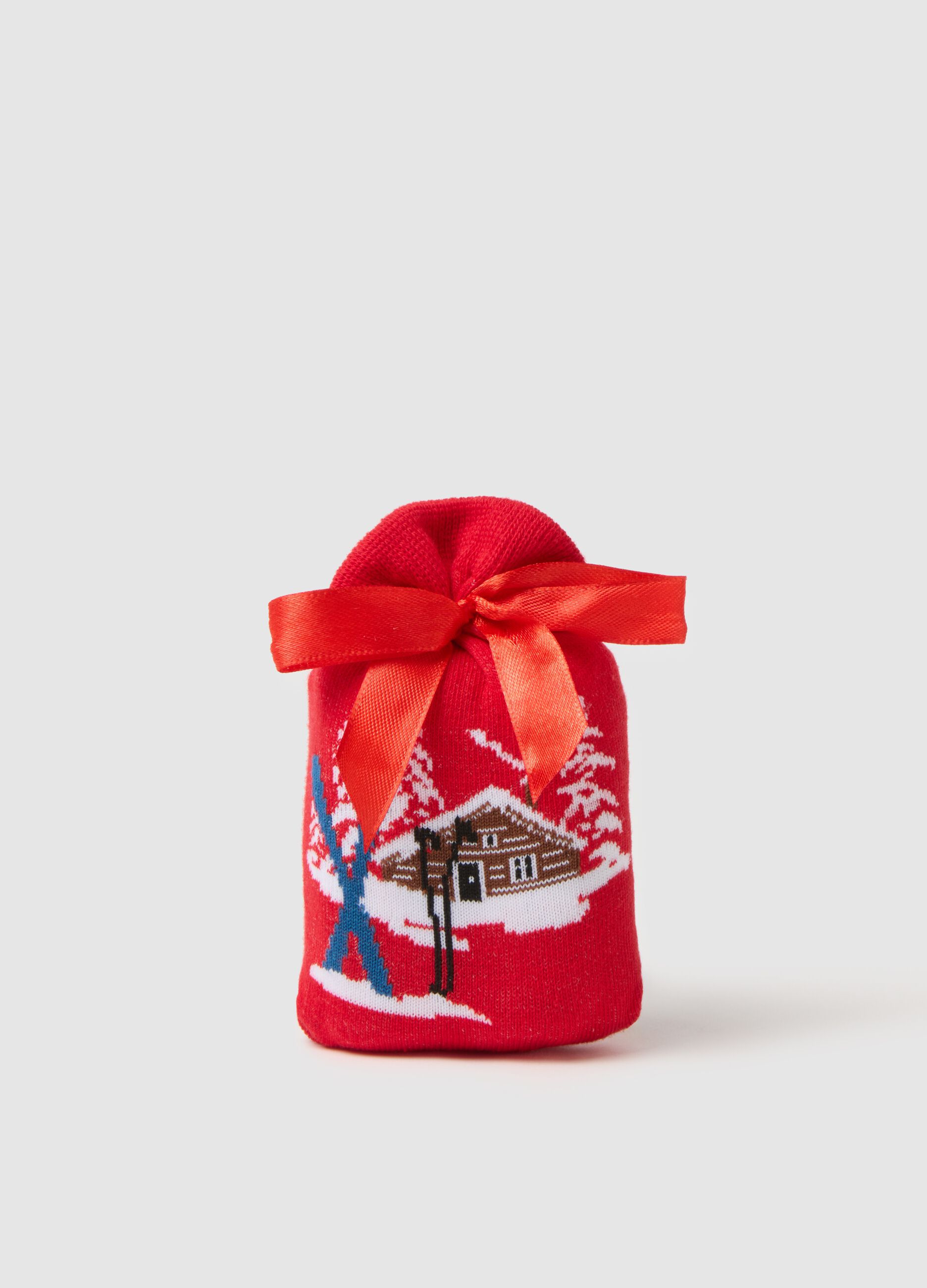 Red short cotton-blend socks with Christmas design