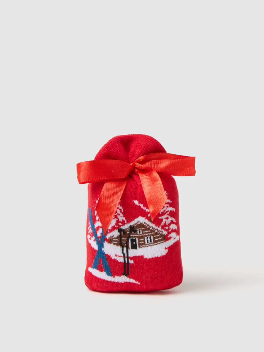 Red short cotton-blend socks with Christmas design_0